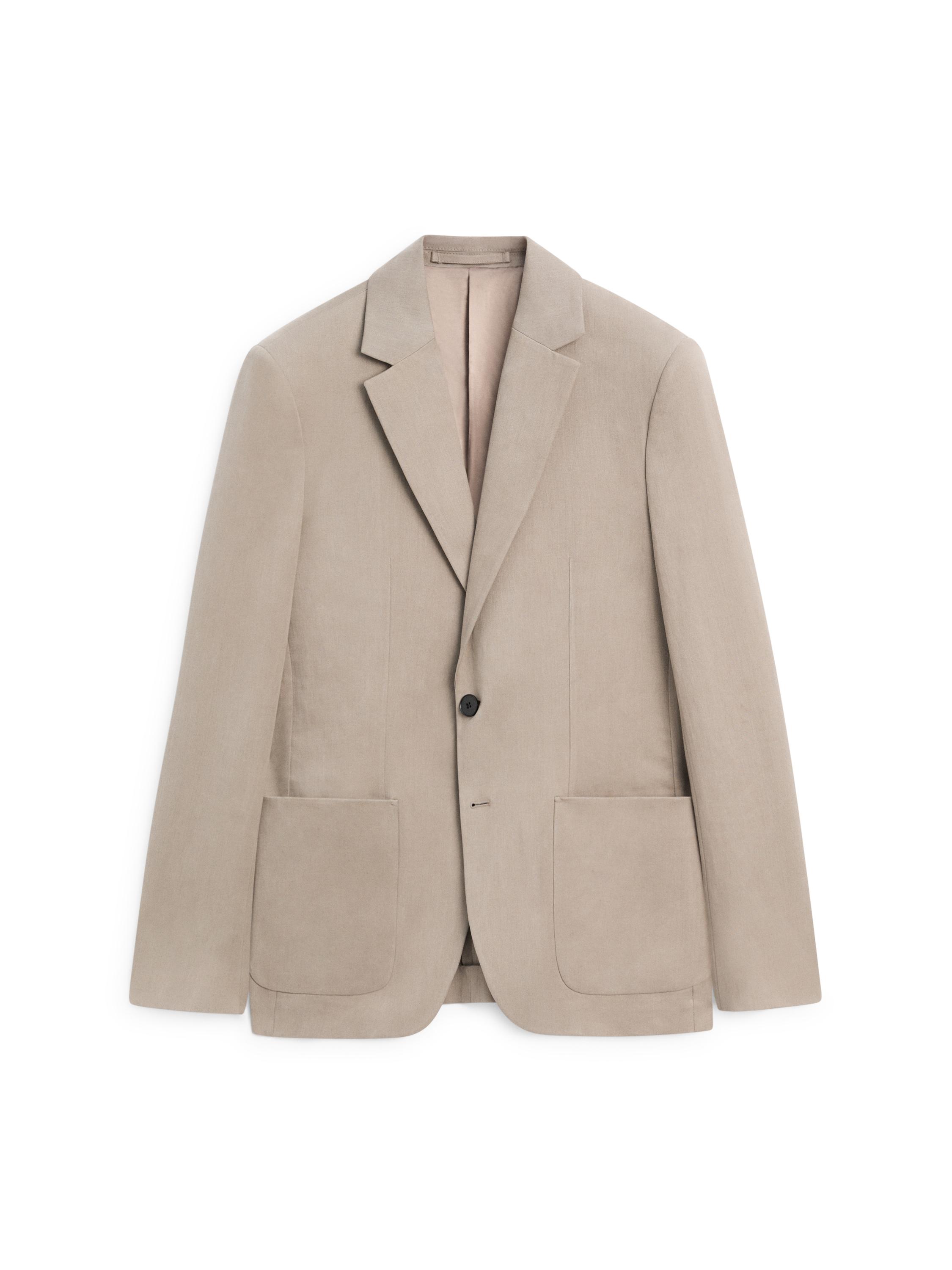100% linen tailored blazer with pocket details — BEIGE