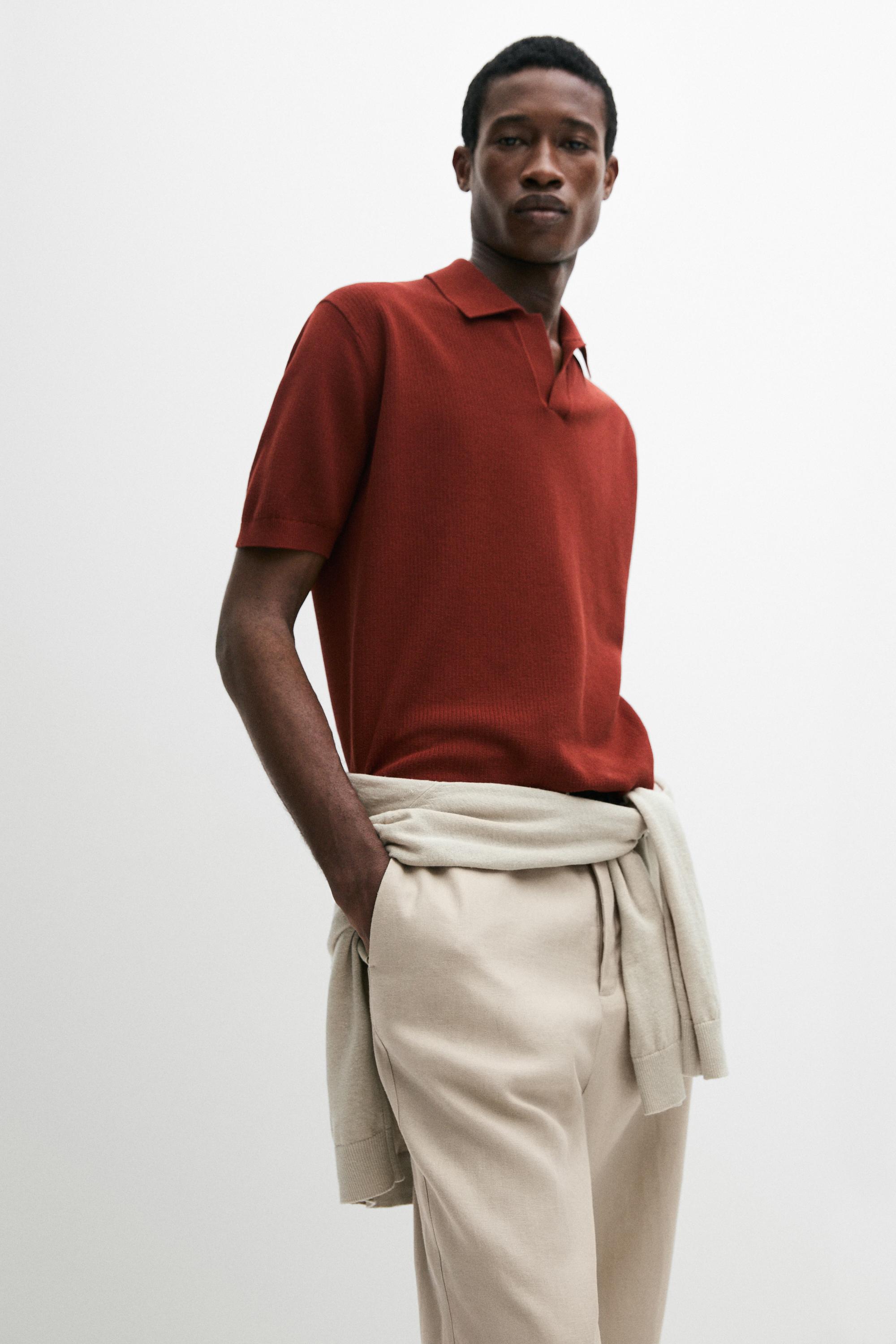 100% cotton knit polo sweater — COPPER