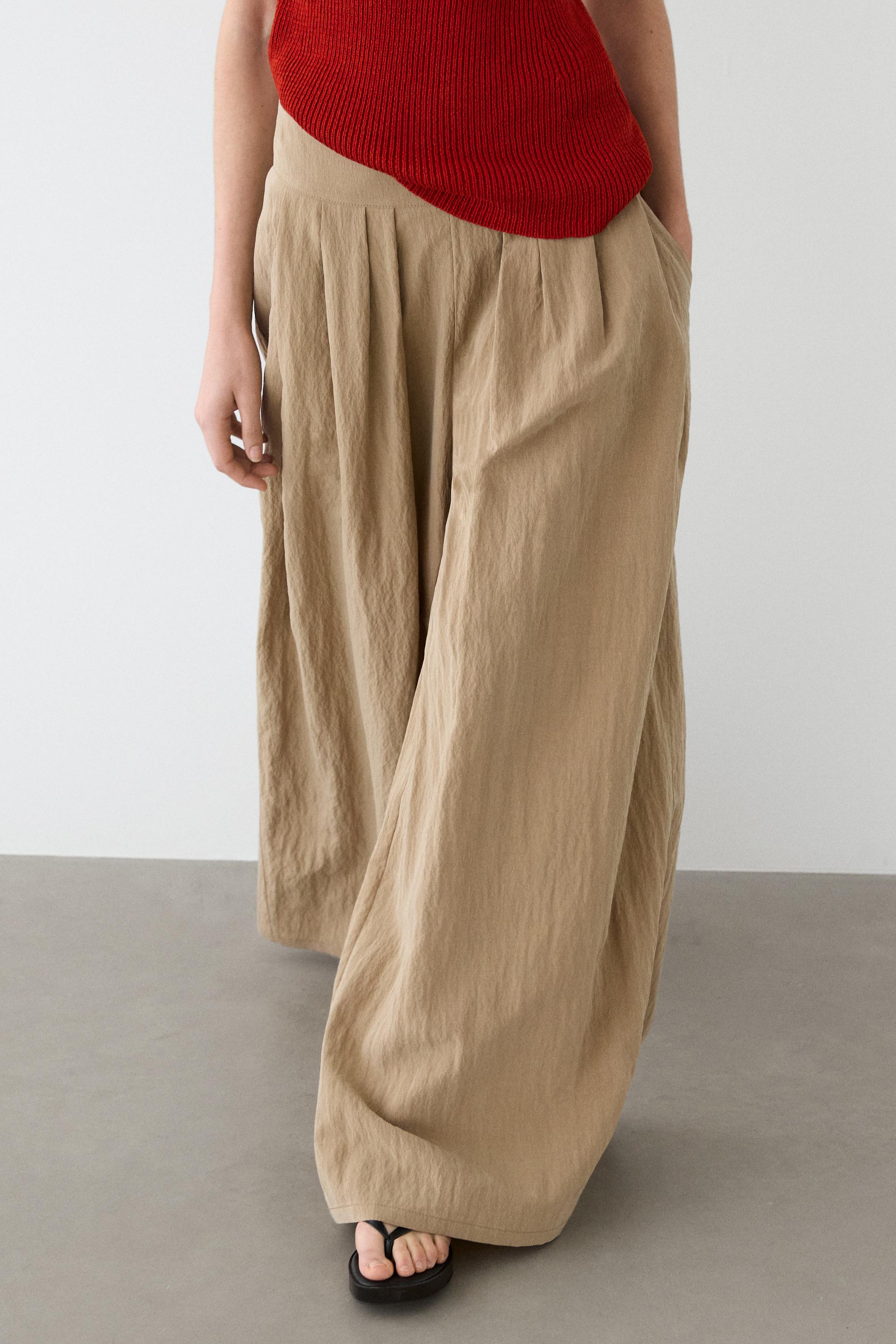 Palazzo trousers with box pleats — CAMEL