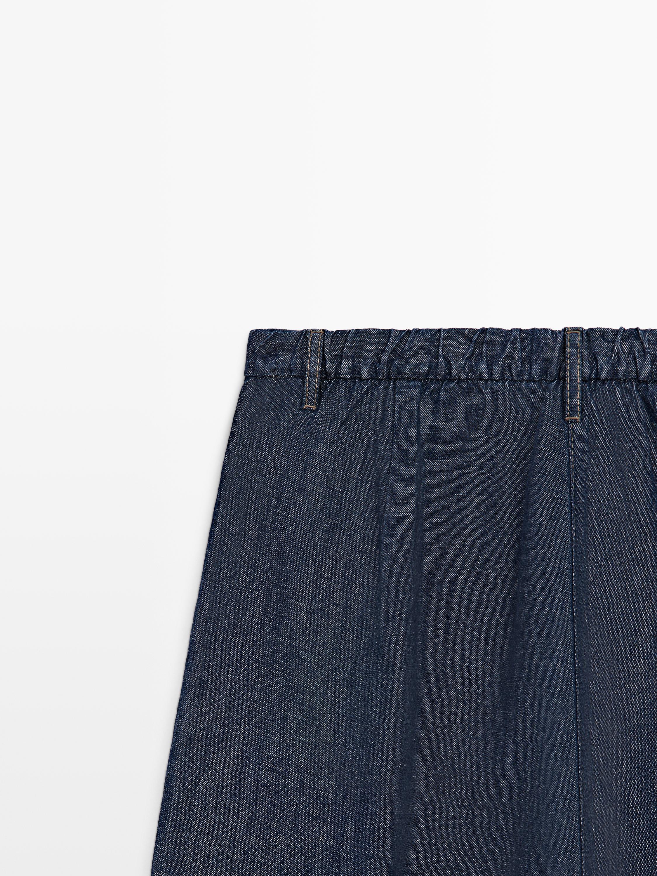 Total look linen blend wide-leg jeans — DARK BLUE