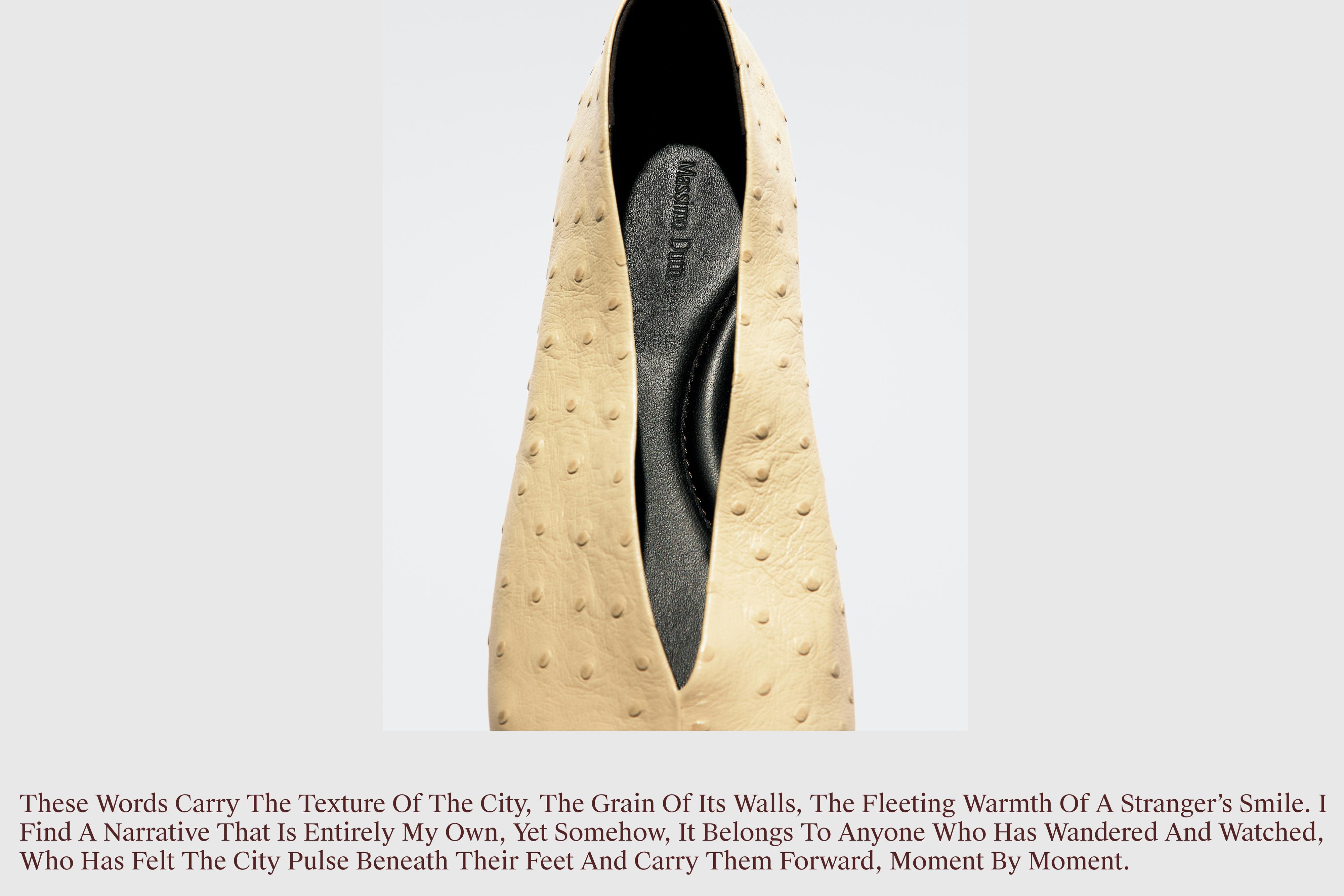 Ostrich print leather ballet flats
