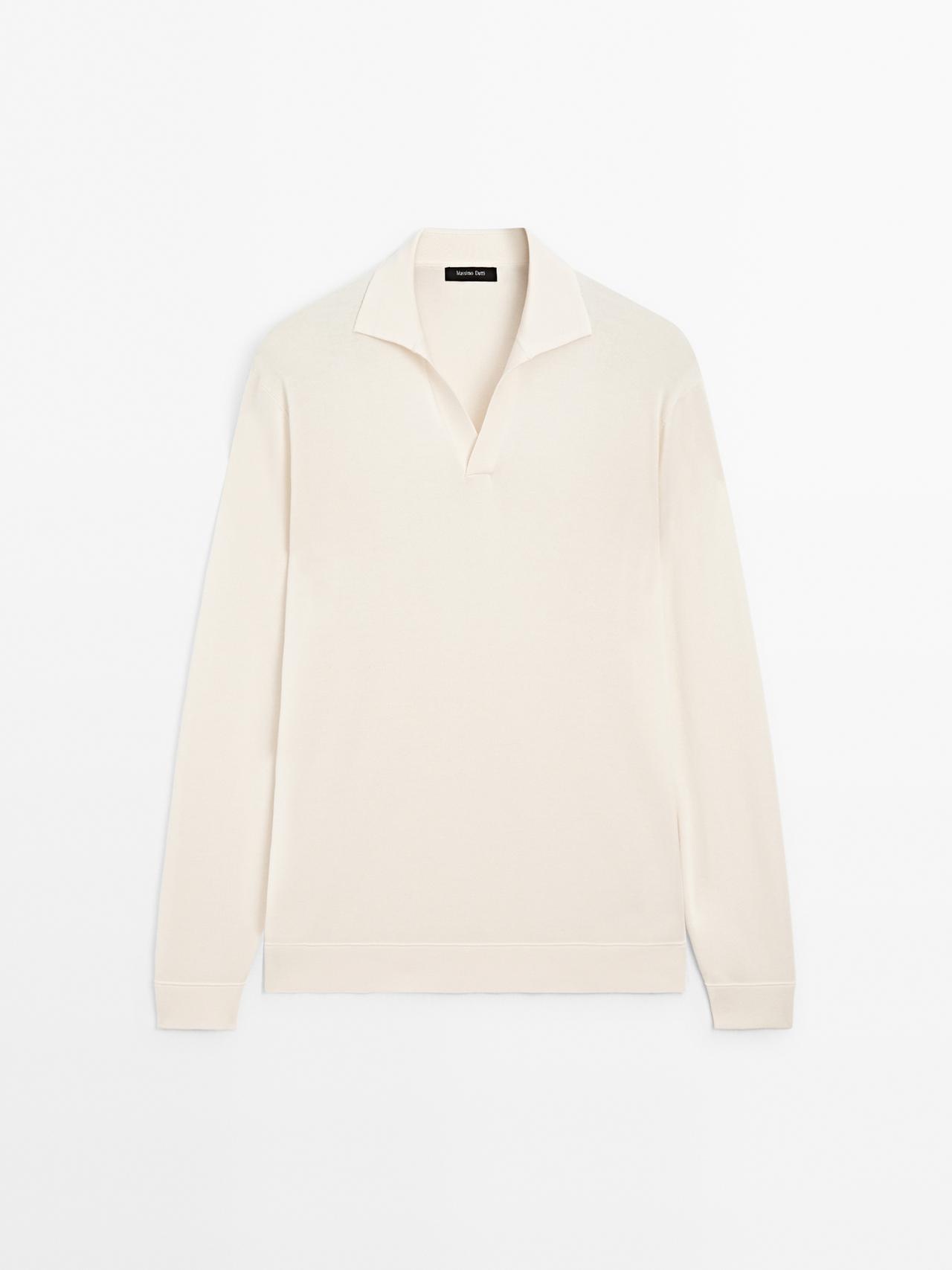 Massimo Dutti - Herre - Strikket Trøje Med Polokrave - Råhvid - M
