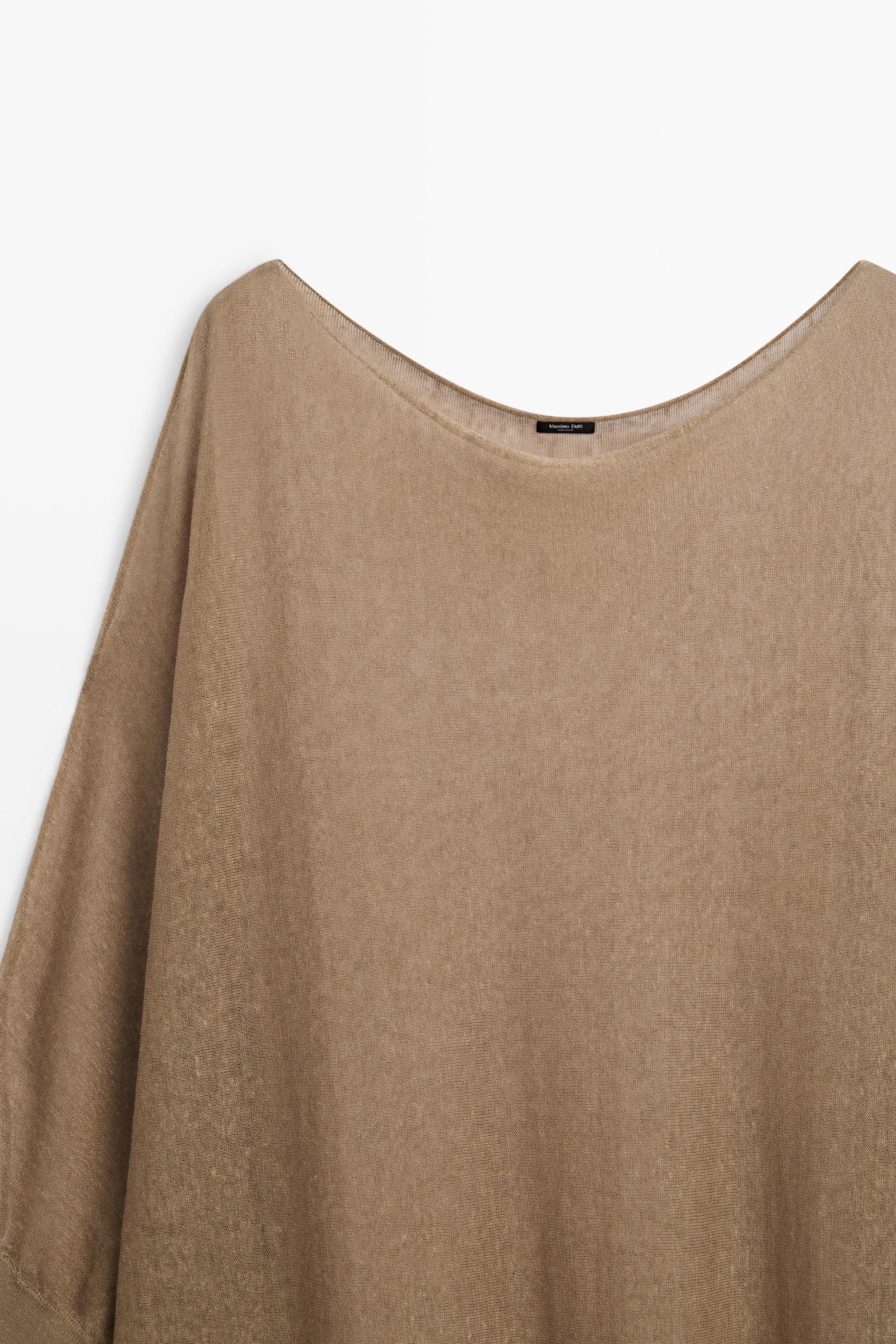 Linen blend flowing cape-style sweater — MOSS GREEN