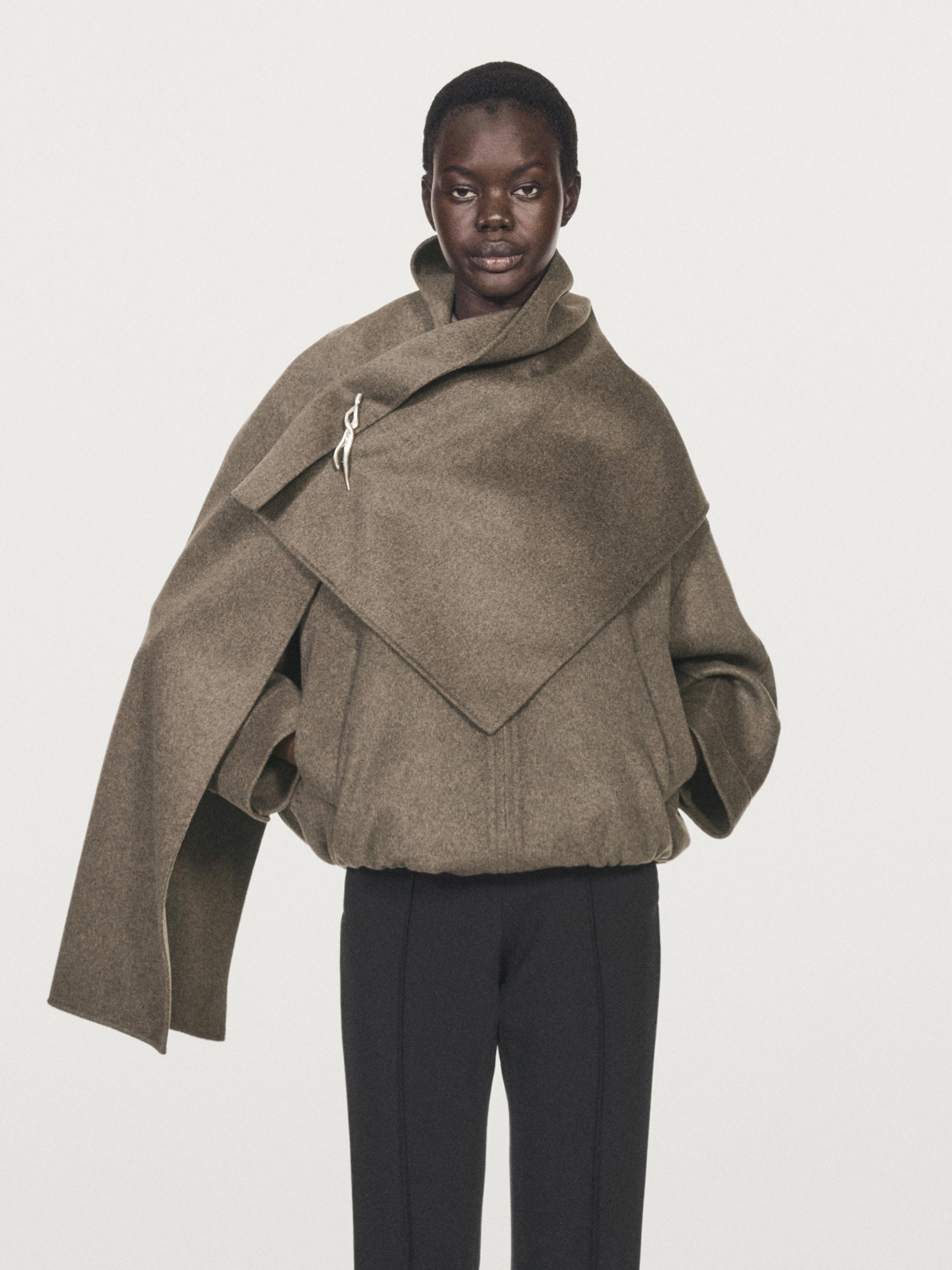 Wool blend bomber jacket with scarf