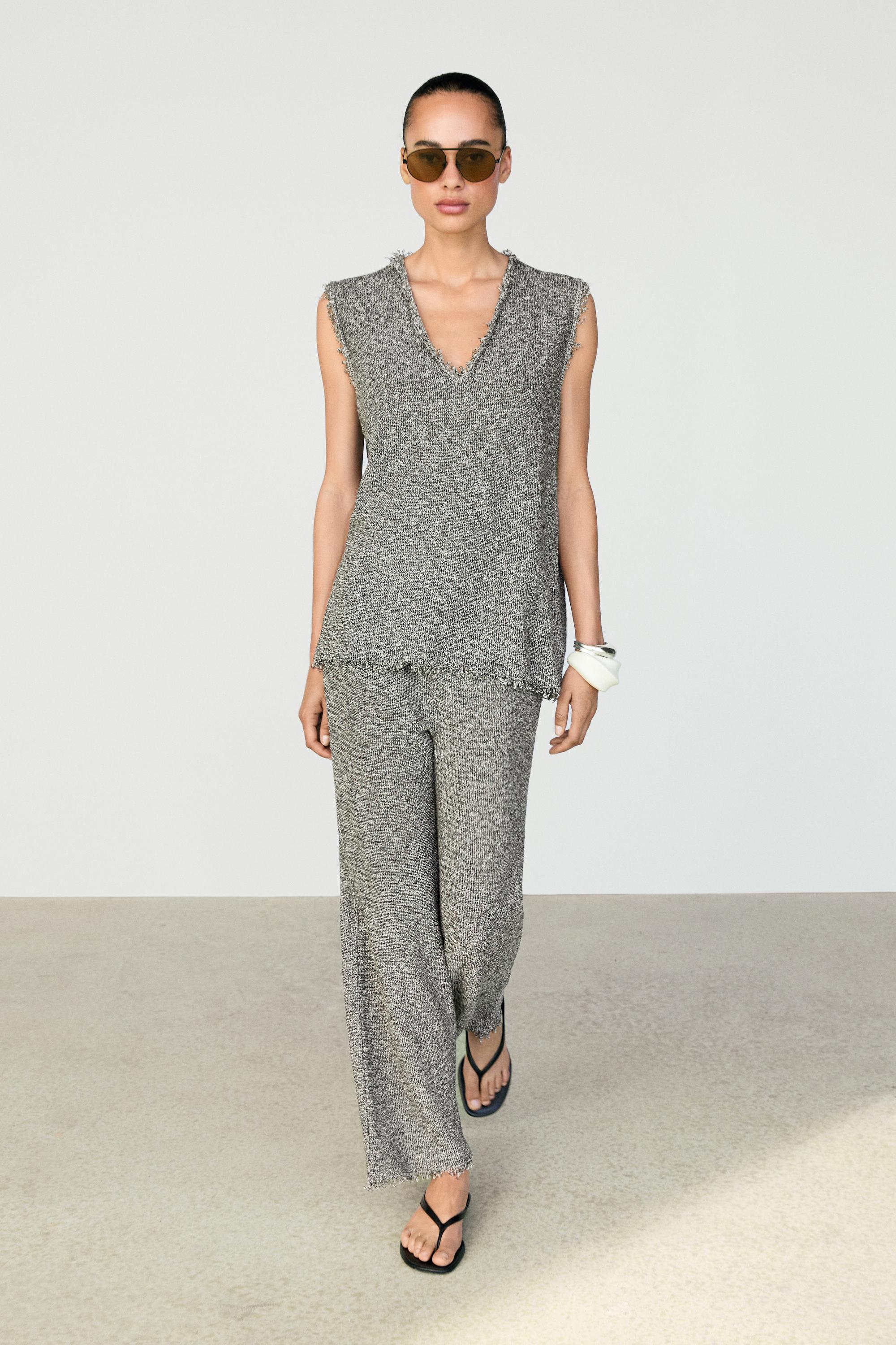 Flecked-effect V-neck top