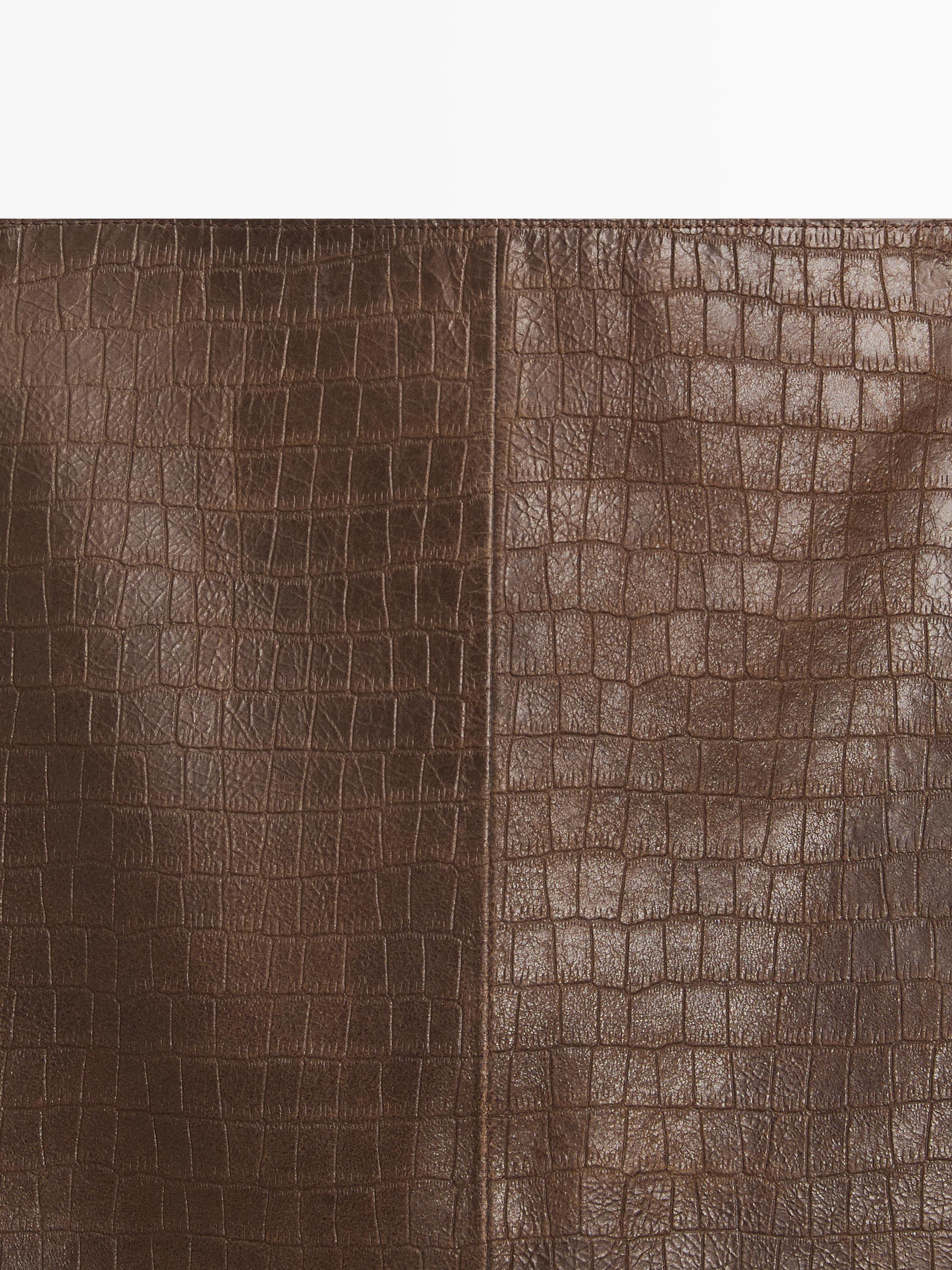 Short leather mock croc skirt