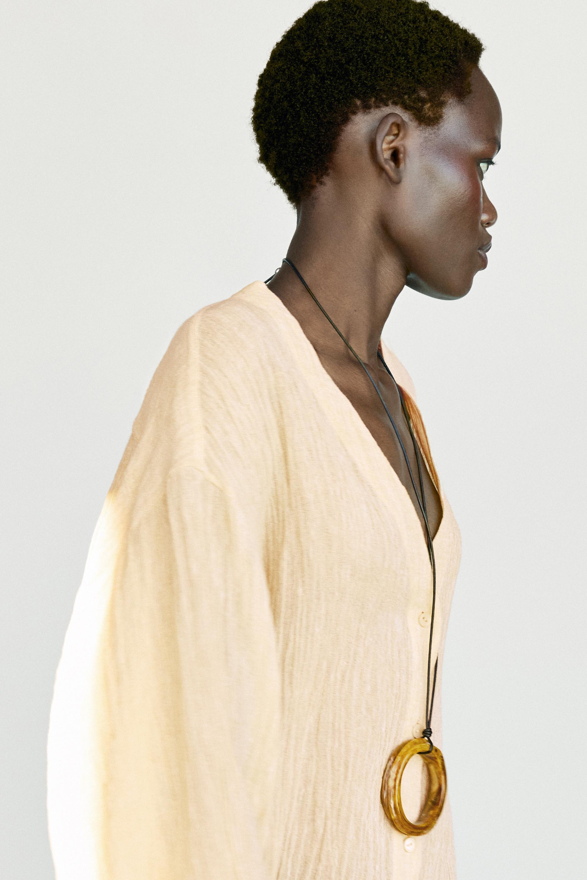 Pleated linen blend shirt — Vanilla
