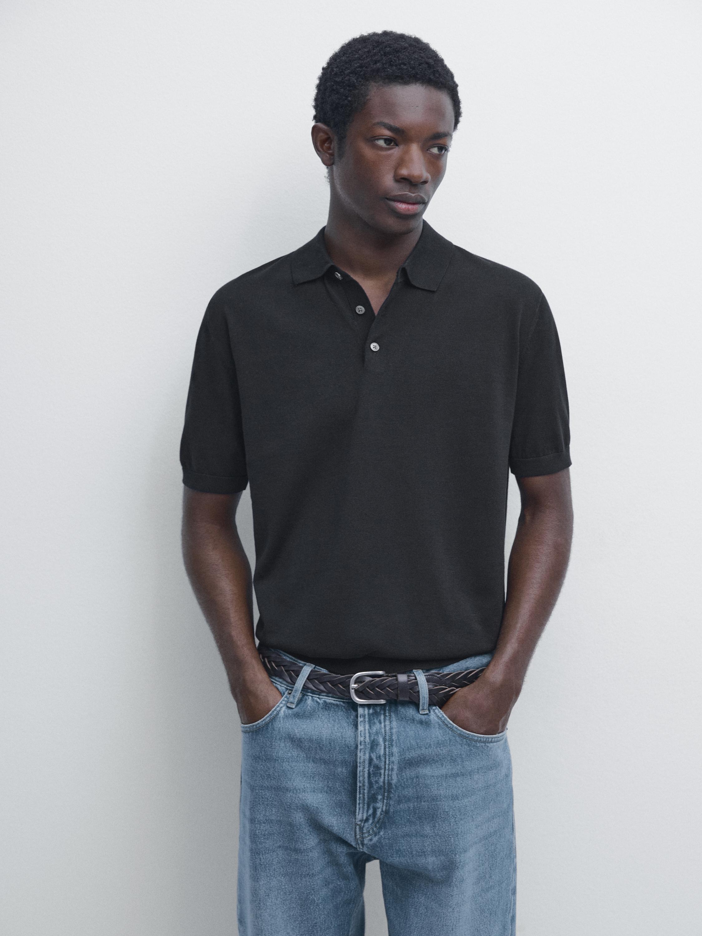 100% cotton knit polo shirt — NAVY BLUE