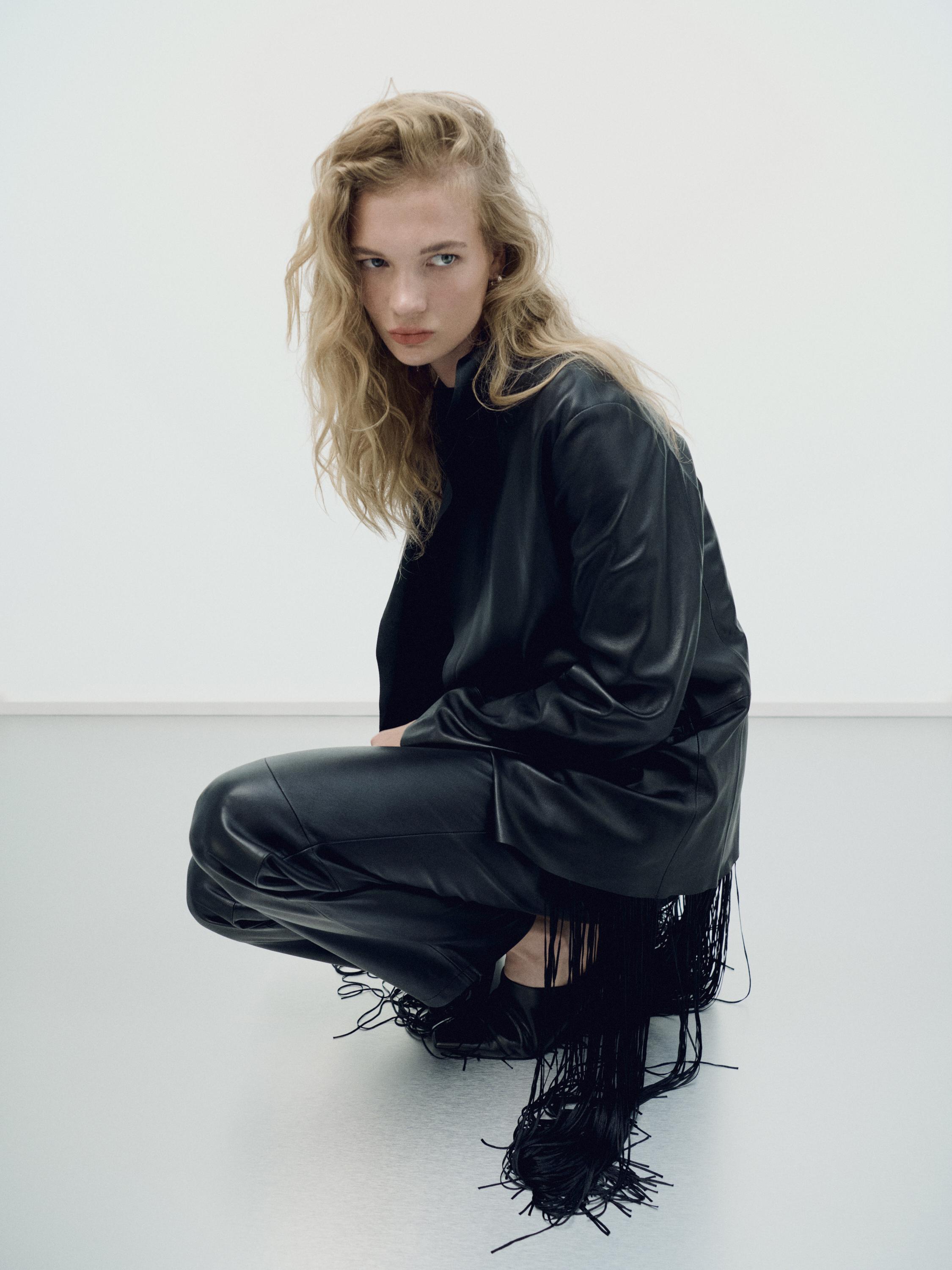 Pantalon cinq poches en cuir nappa