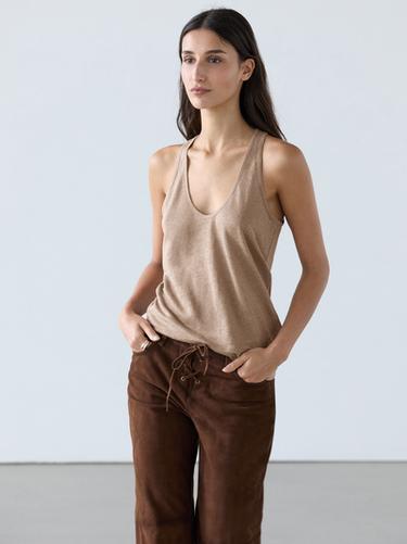 Flowing 100% linen top — STONE 3