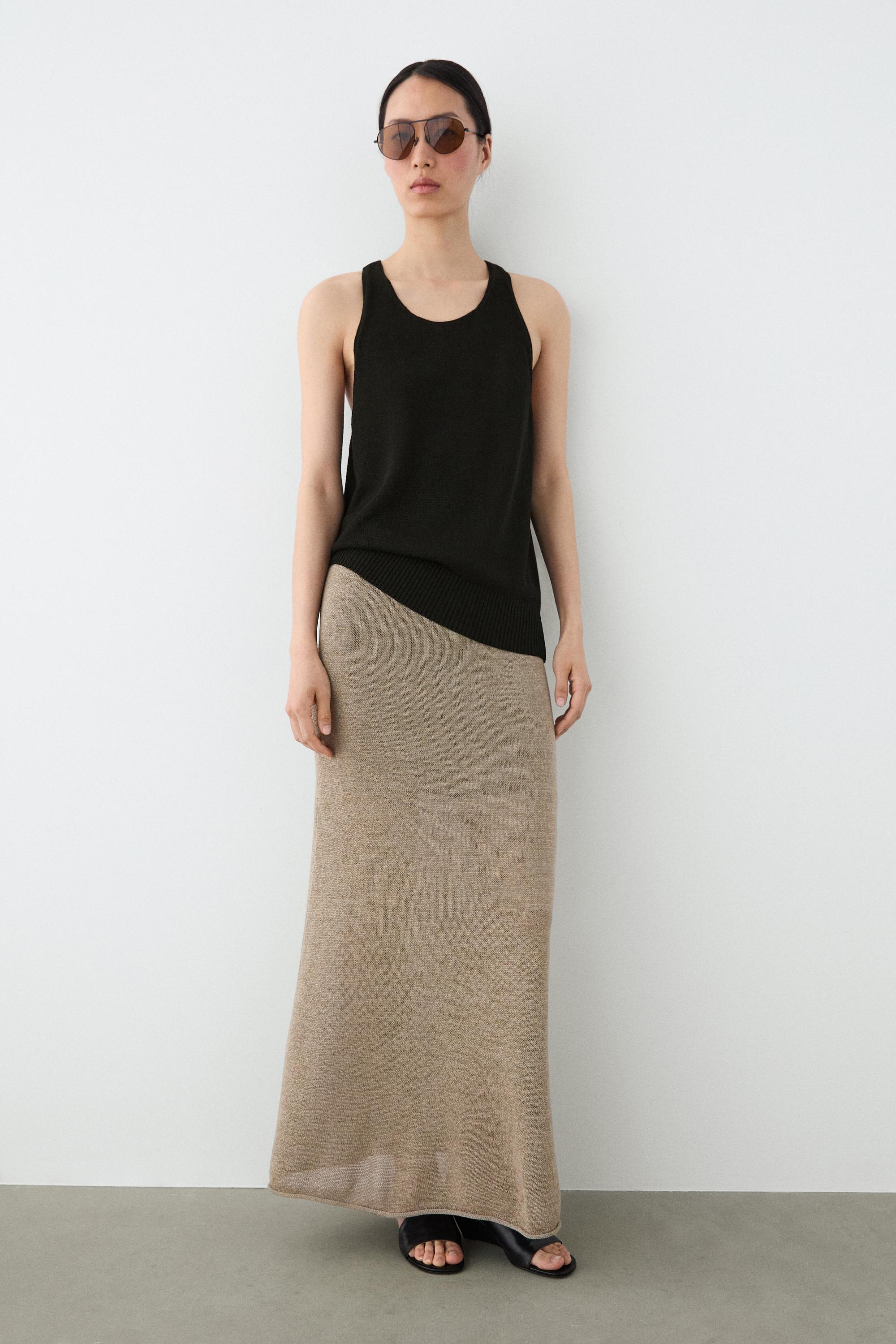 Total look flared knit skirt — SAND