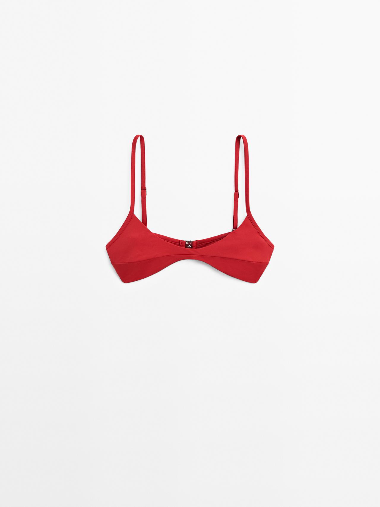 Massimo Dutti - Dame - Bikinitop Med Midtersøm - Rød - Xs