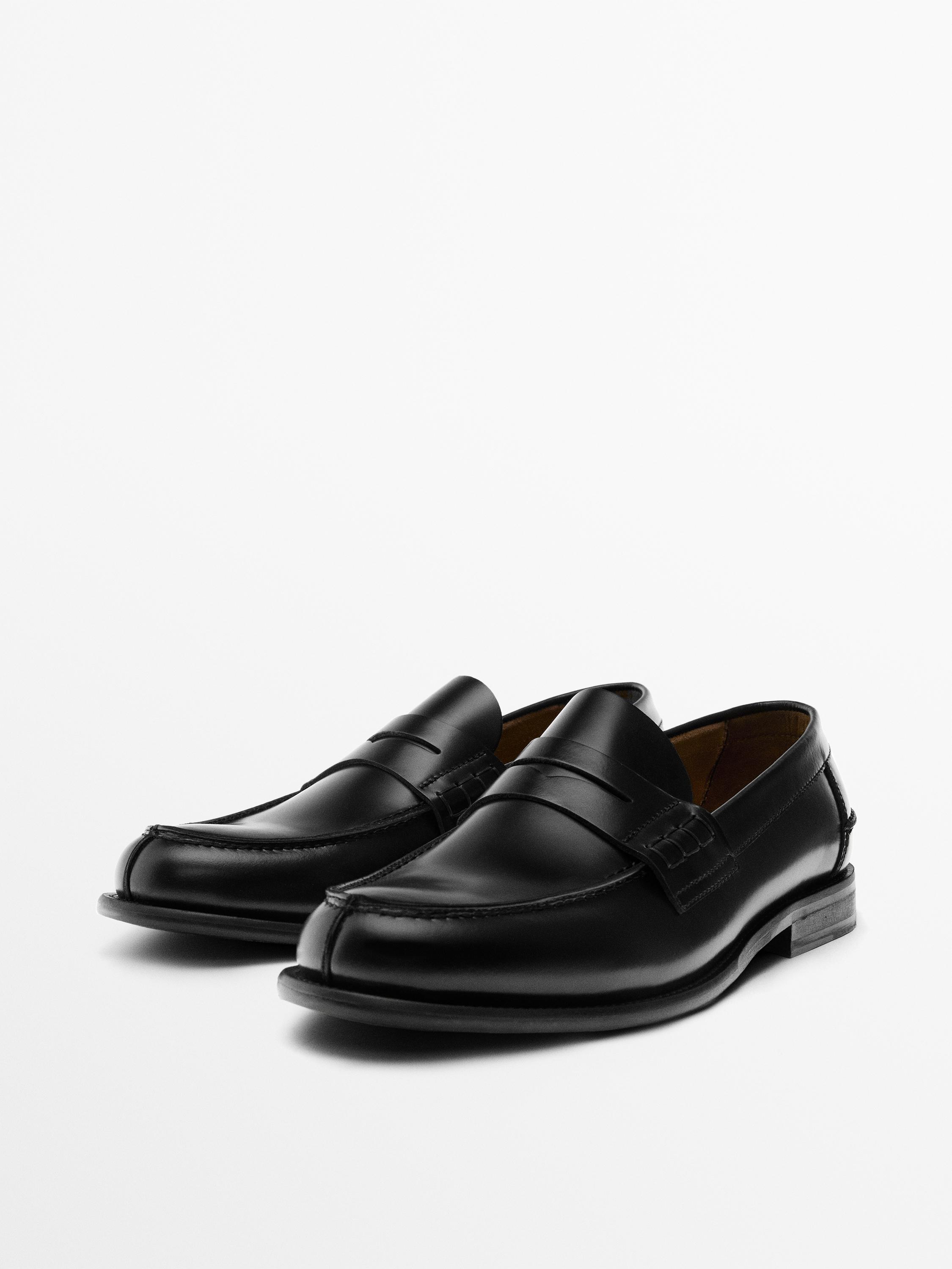 Leather loafers with penny strap — BLACK