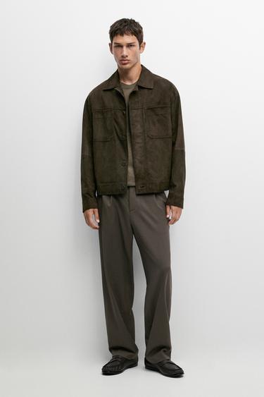Relaxed fit Suede jacket — KHAKI 1