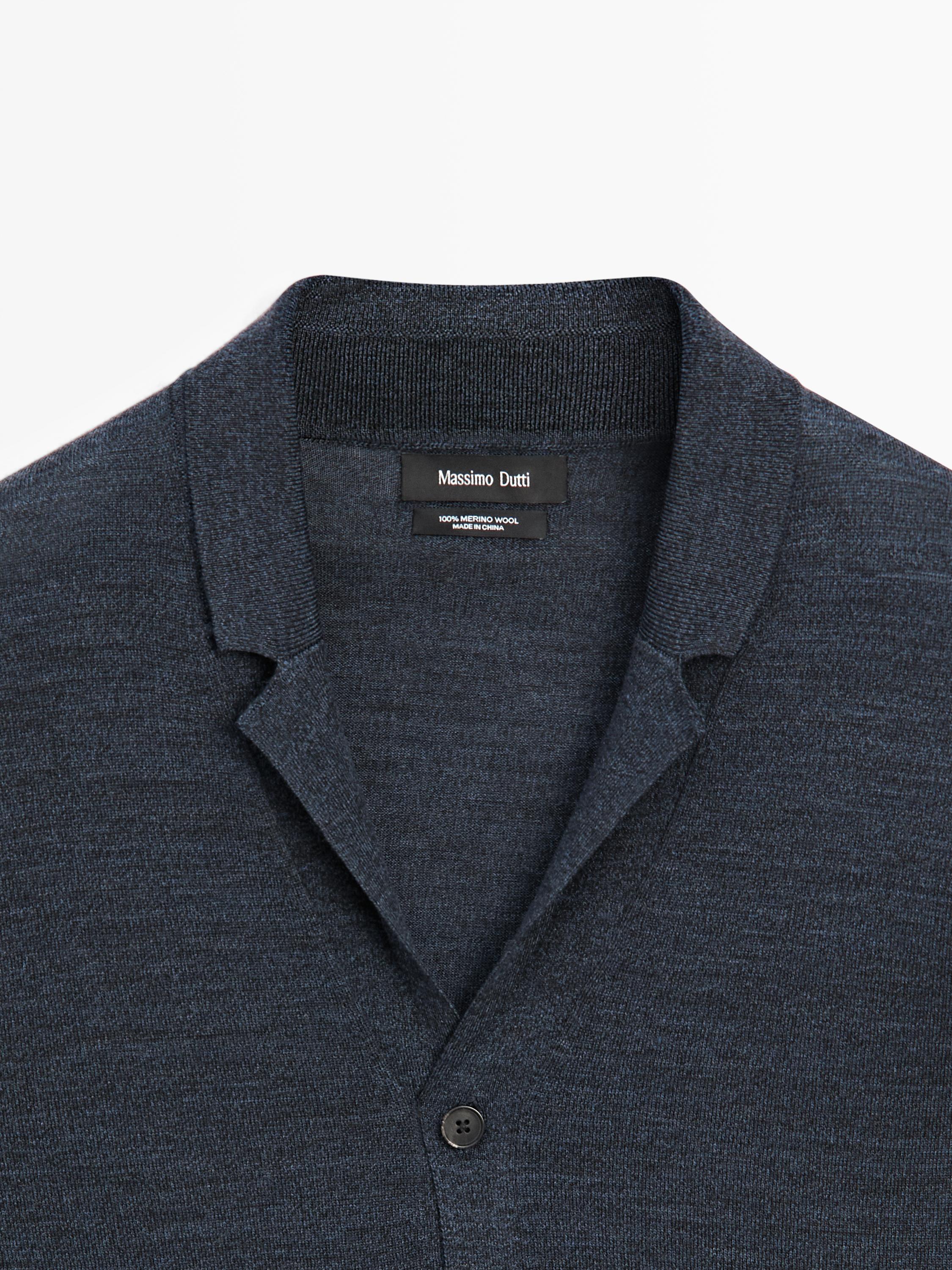 Wool blend knit cardigan with lapel collar — DARK NAVY