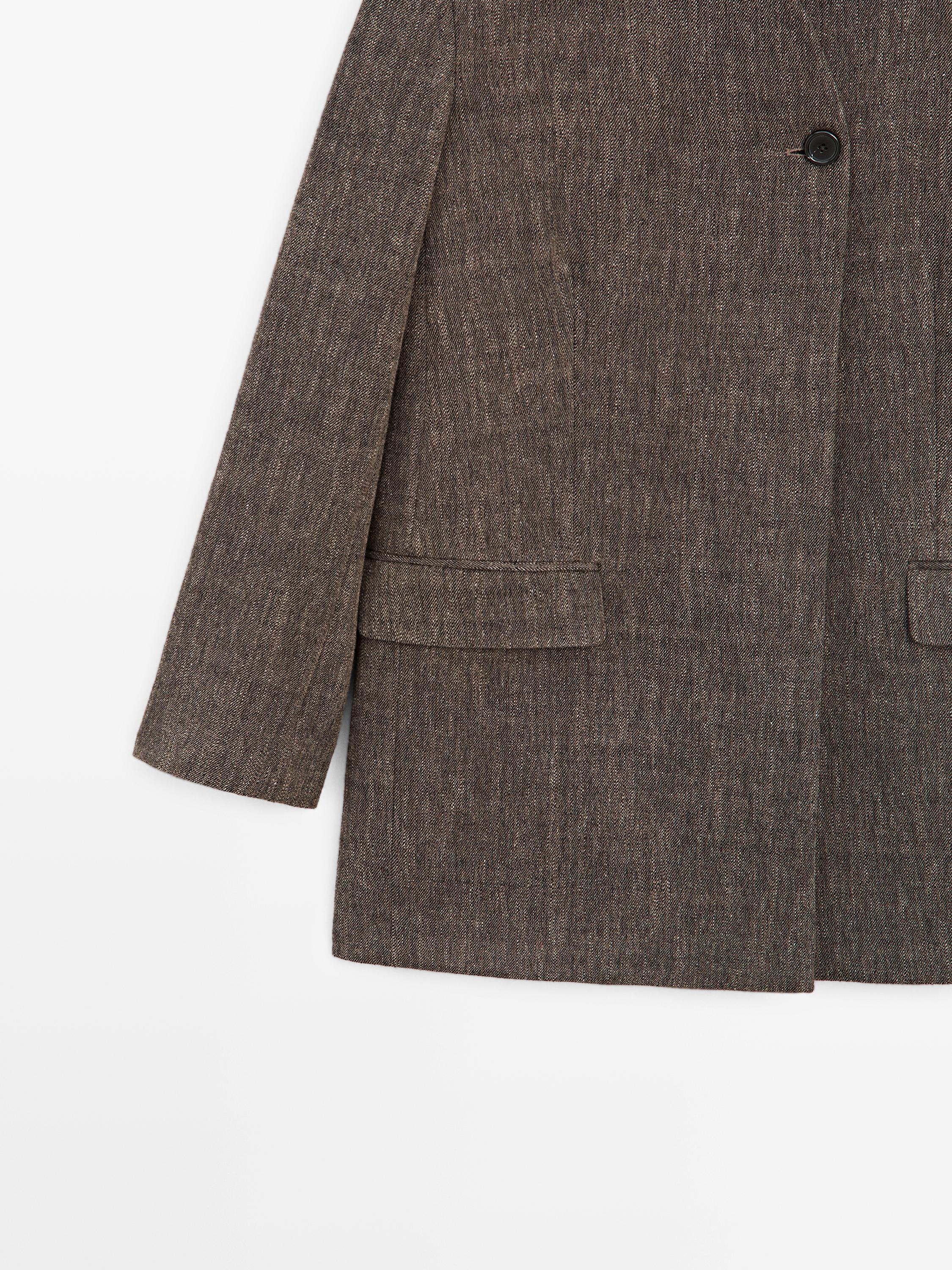 Flecked wool blend coat with high collar — BROWN