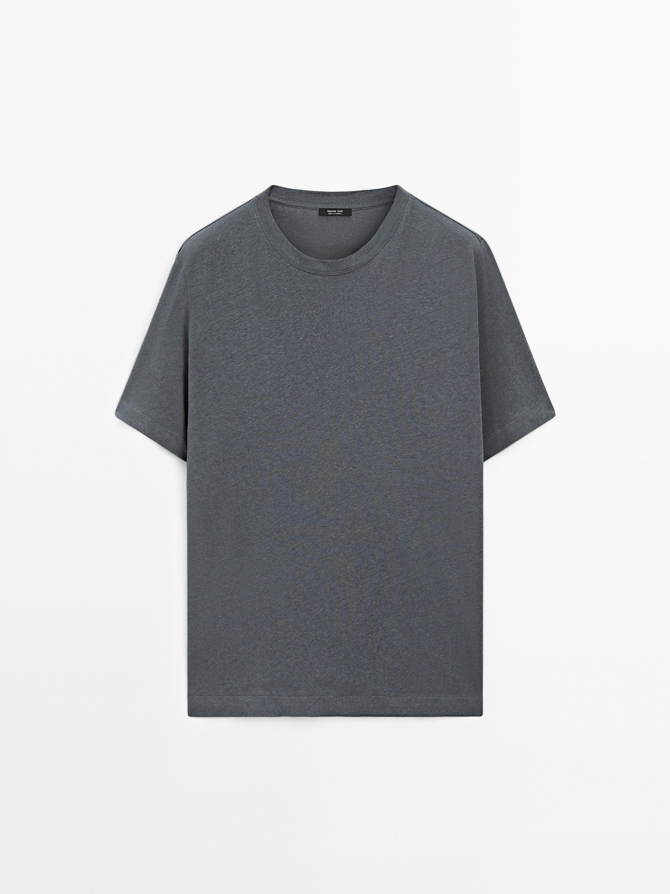 Camiseta manga curta con liño e algodón