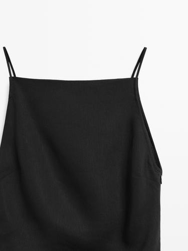Linen blend spaghetti strap midi dress — BLACK 4