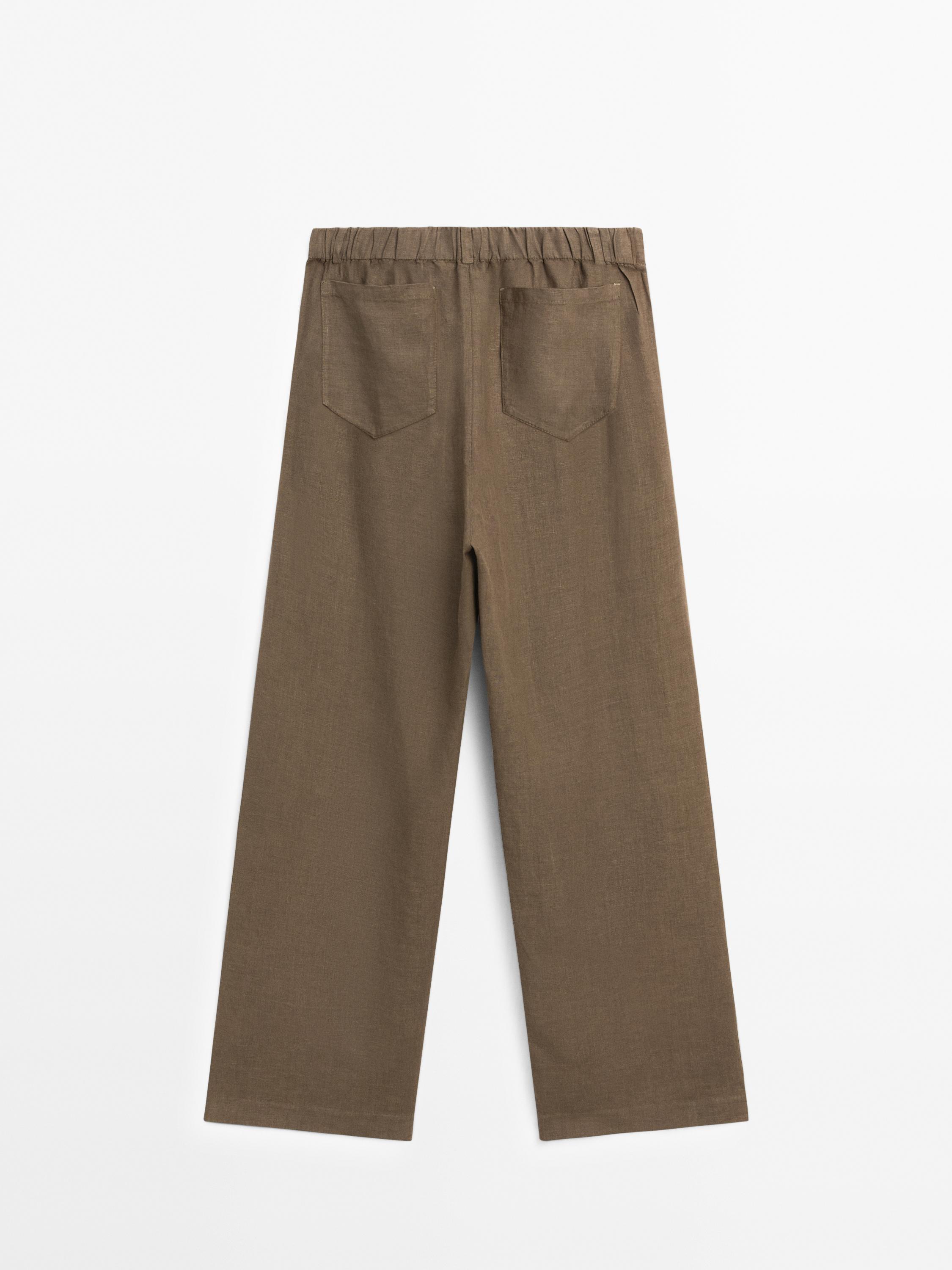 Pantalón recto bolsillos 100% lino