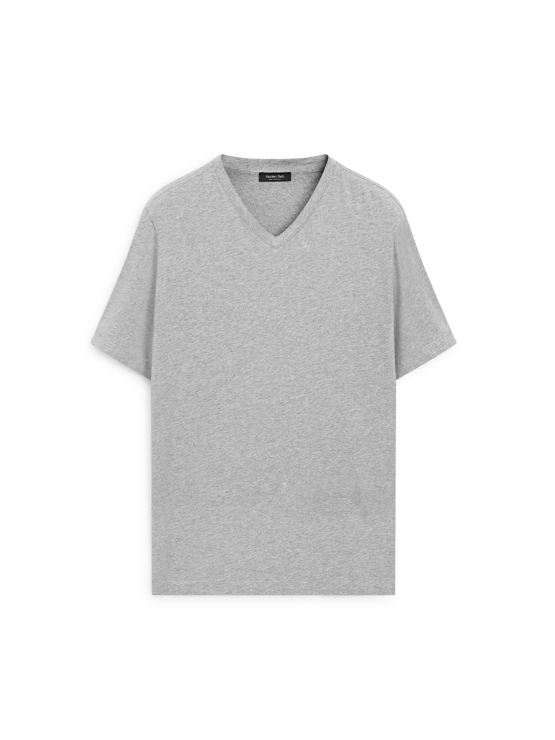 100% cotton V-neck T-shirt — GREY MARL
