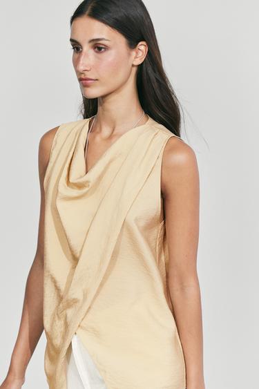 Flowy draped detail top — BEIGE 3