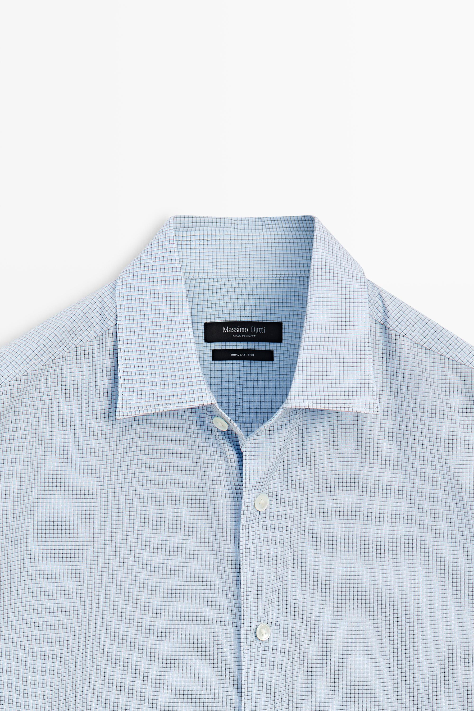 100% cotton regular fit plaid shirt — BLUE