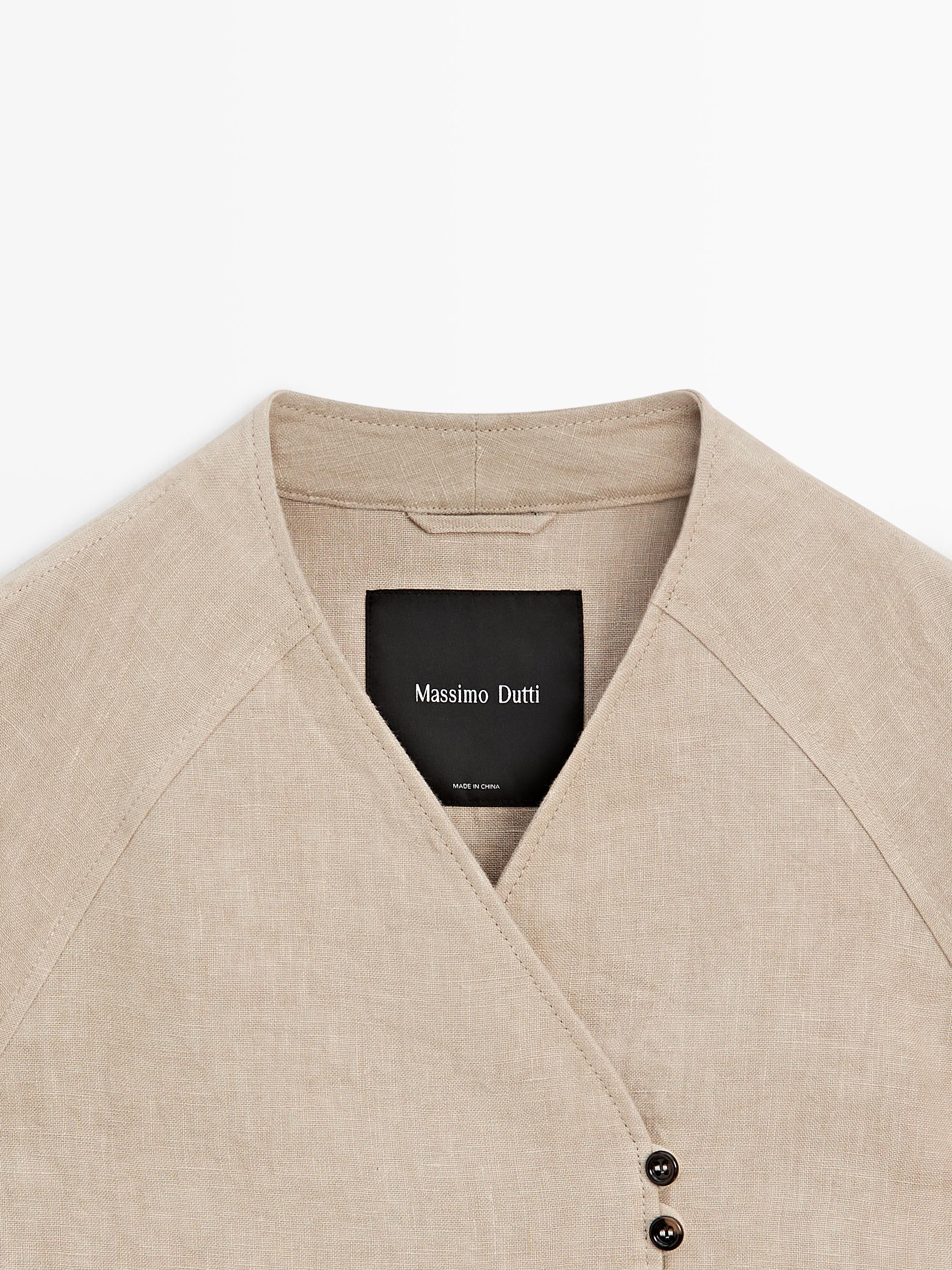Cropped 100% linen jacket — BEIGE