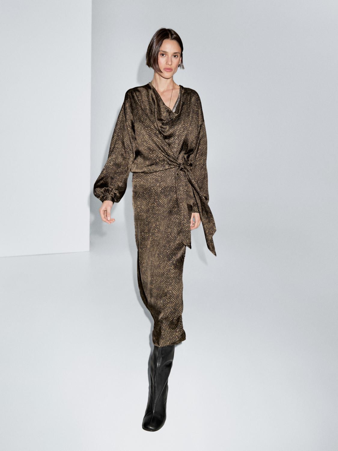 Long flowing printed dress with knot detail