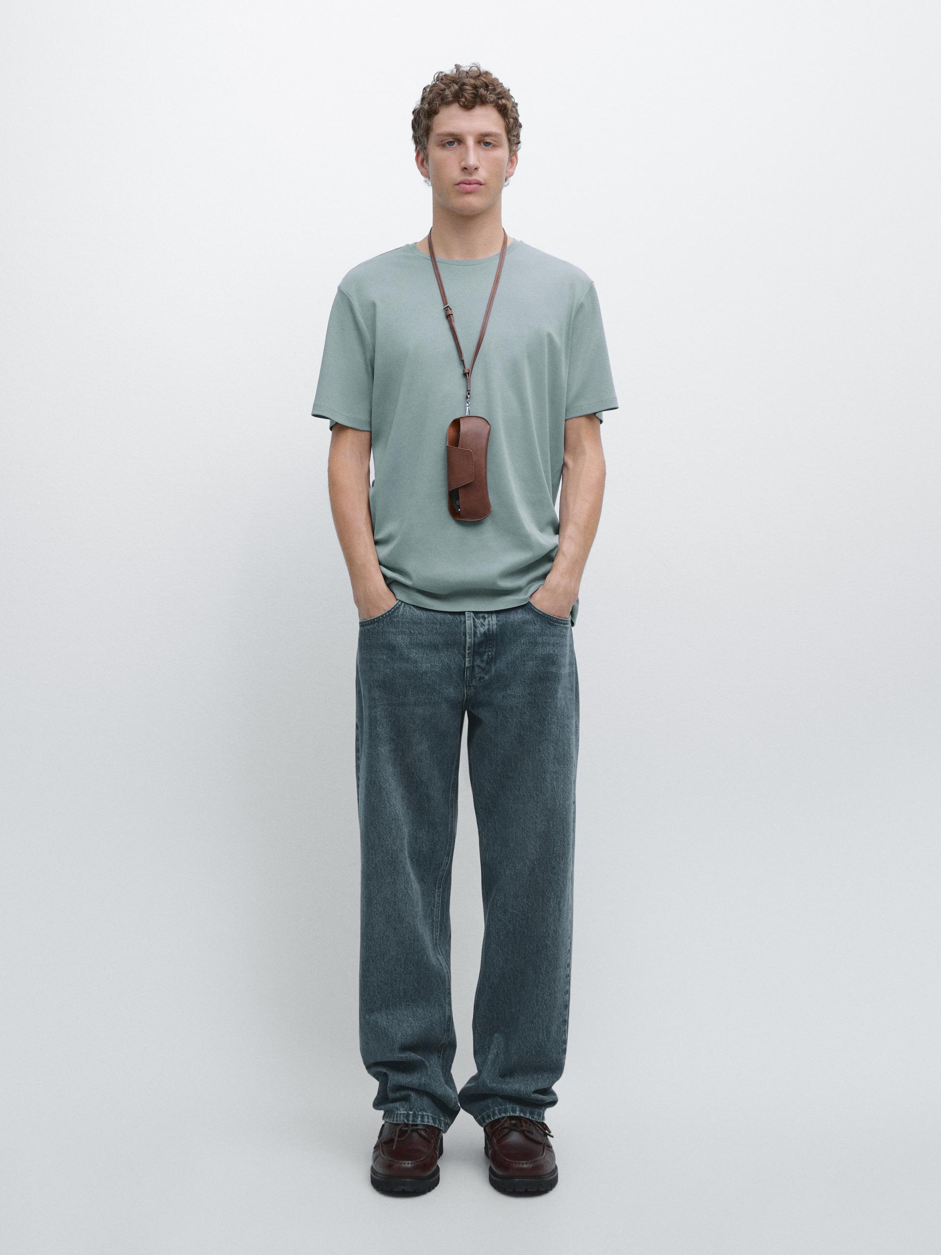 Maglietta A Maniche Corte In Misto Cotone - Azzurro Grigio - Xxl - Massimo Dutti - Maschile