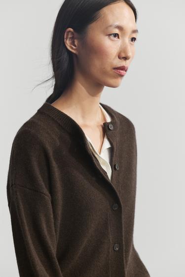 100% cashmere oversize knit cardigan — Chocolate 5