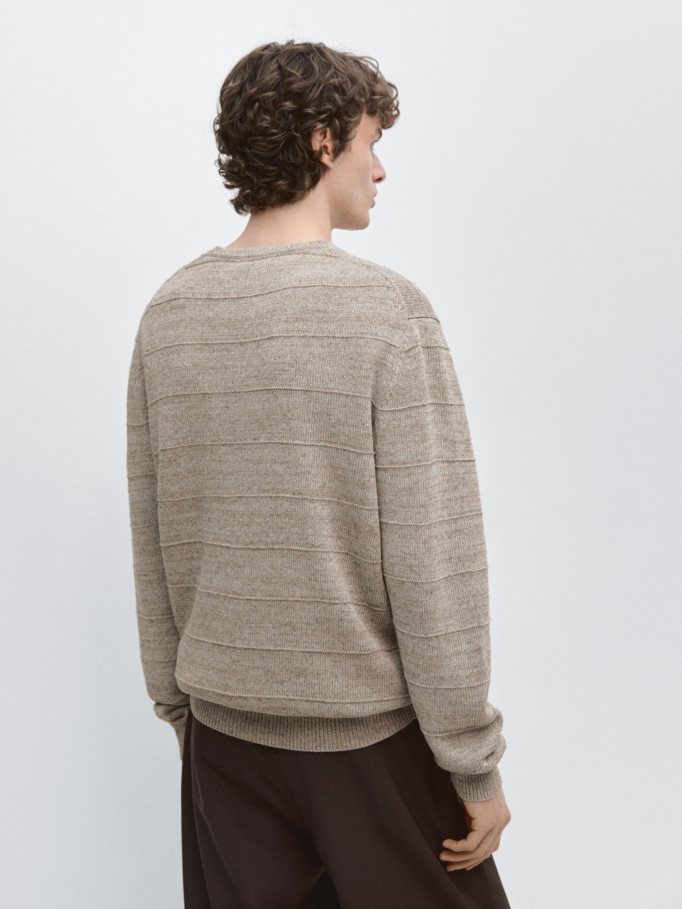 Striped knit crew neck sweater — MINK