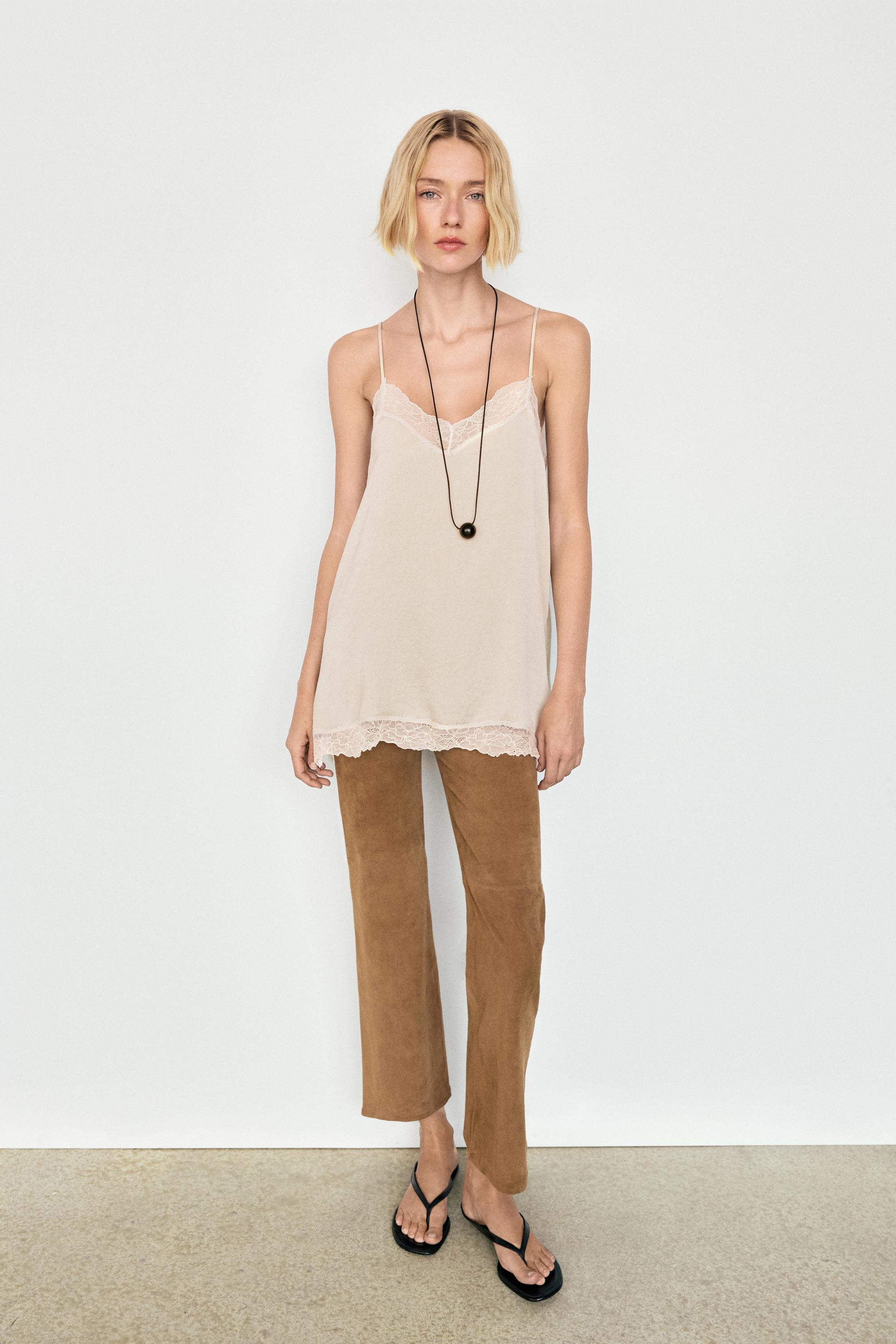 Strappy top with lace detail — CREAM