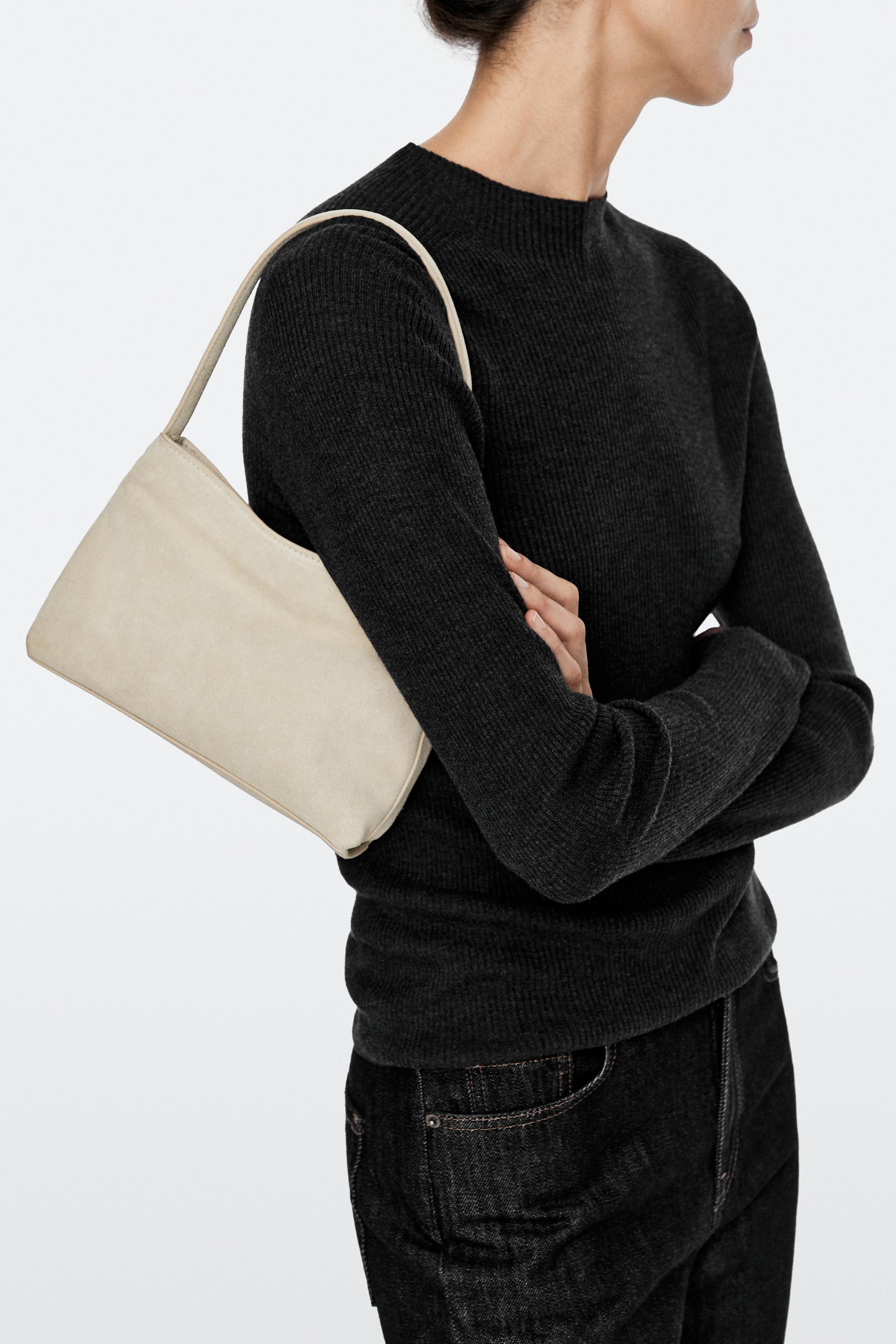 Split suede leather shoulder bag — Ecru