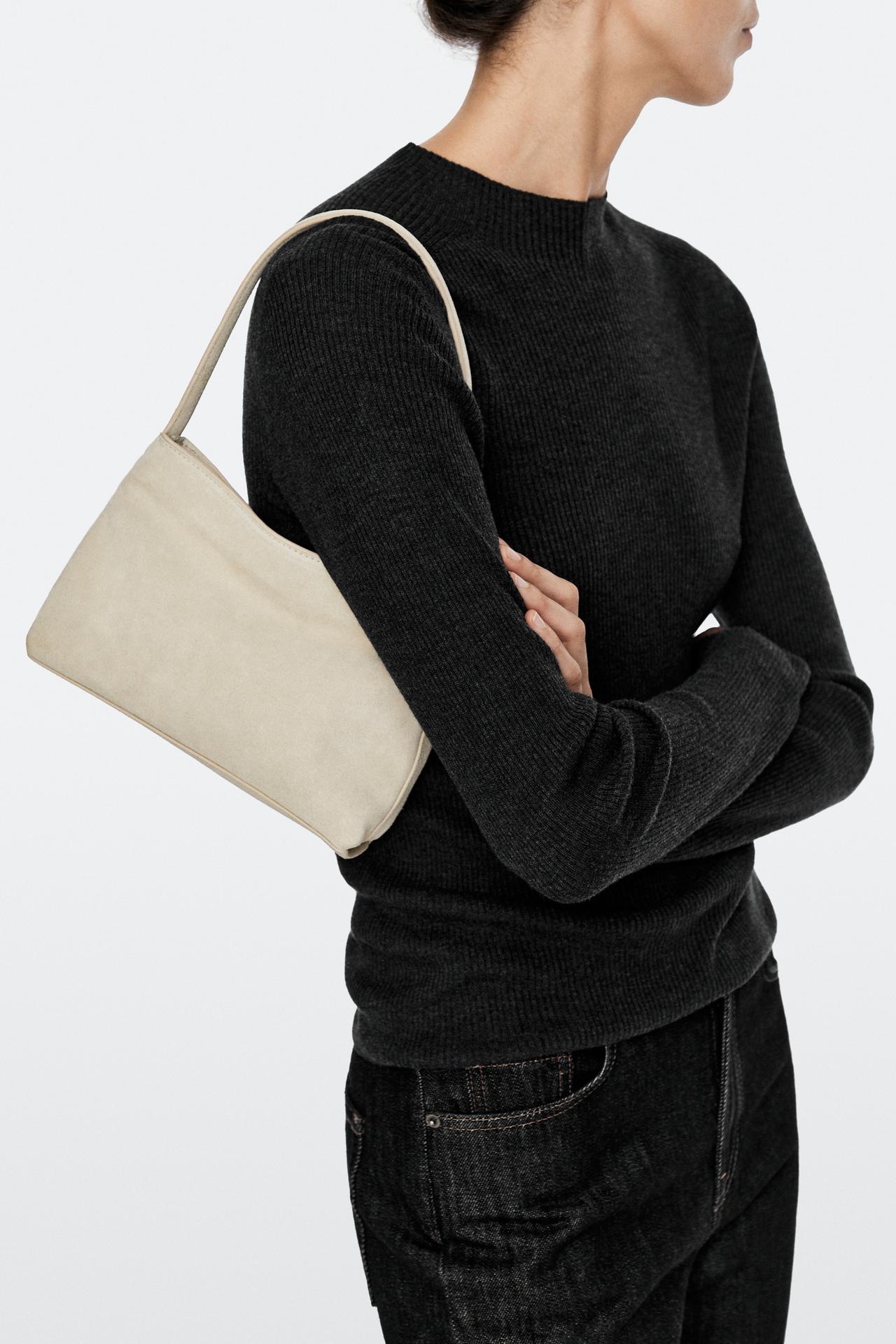 Split suede leather shoulder bag — Ecru
