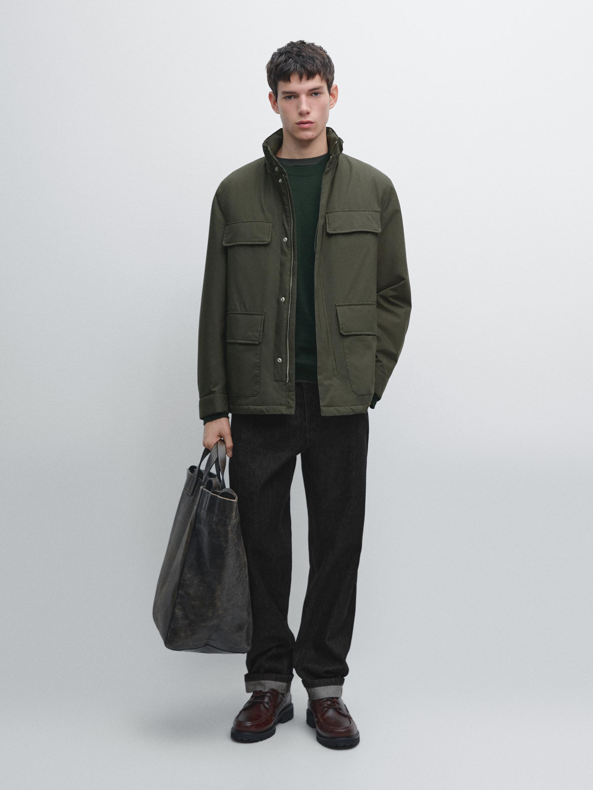 Veste Matelassée Déperlante Avec Poches - Marron - L - Massimo Dutti - Homme