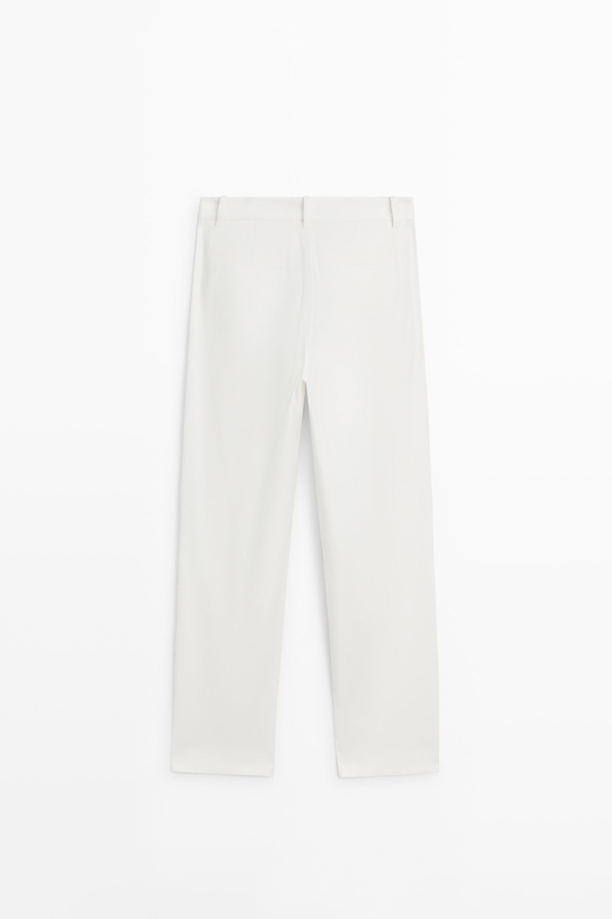 Straight-leg linen blend trousers — WHITE