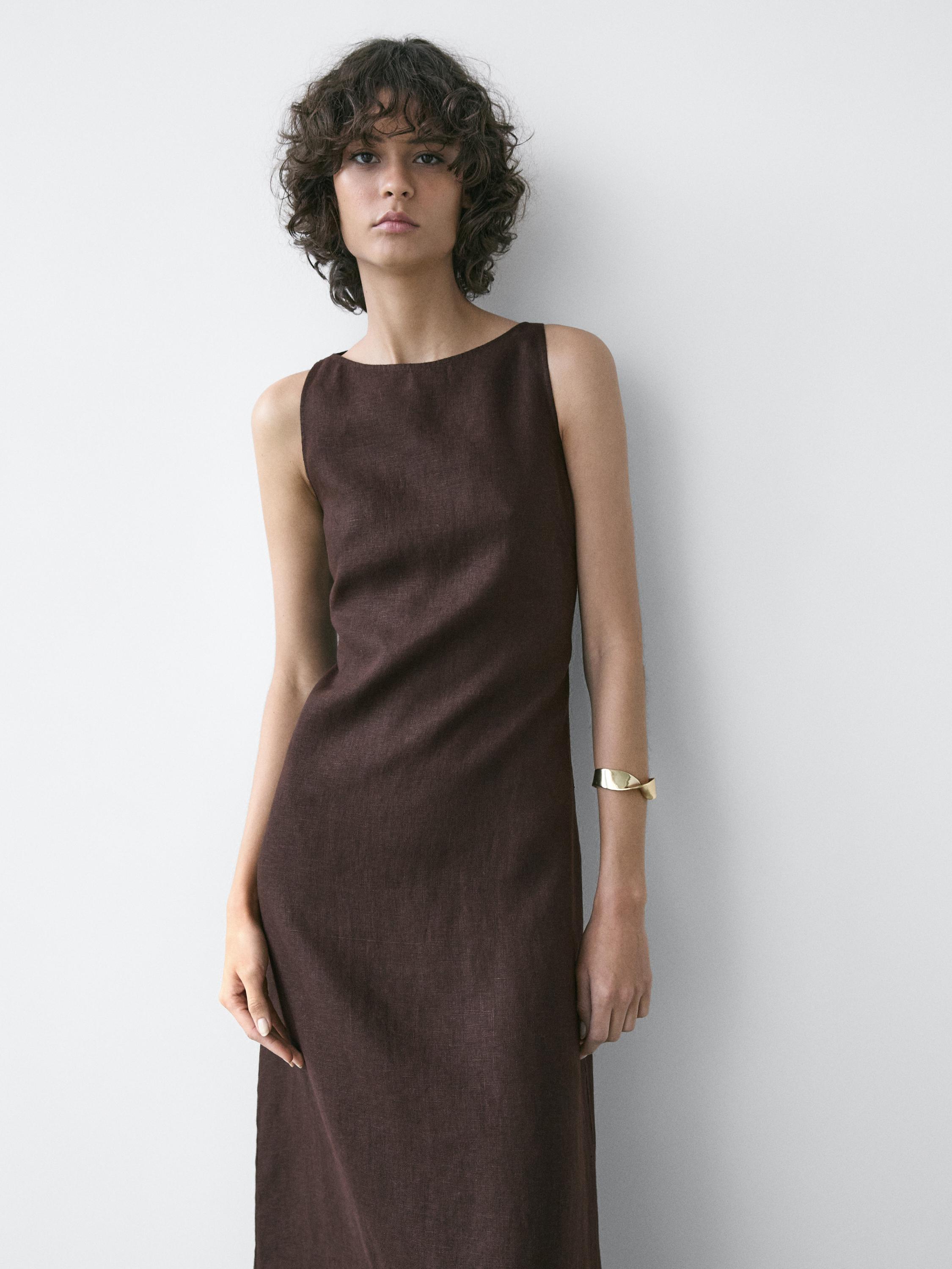 Gaun midi halter linen