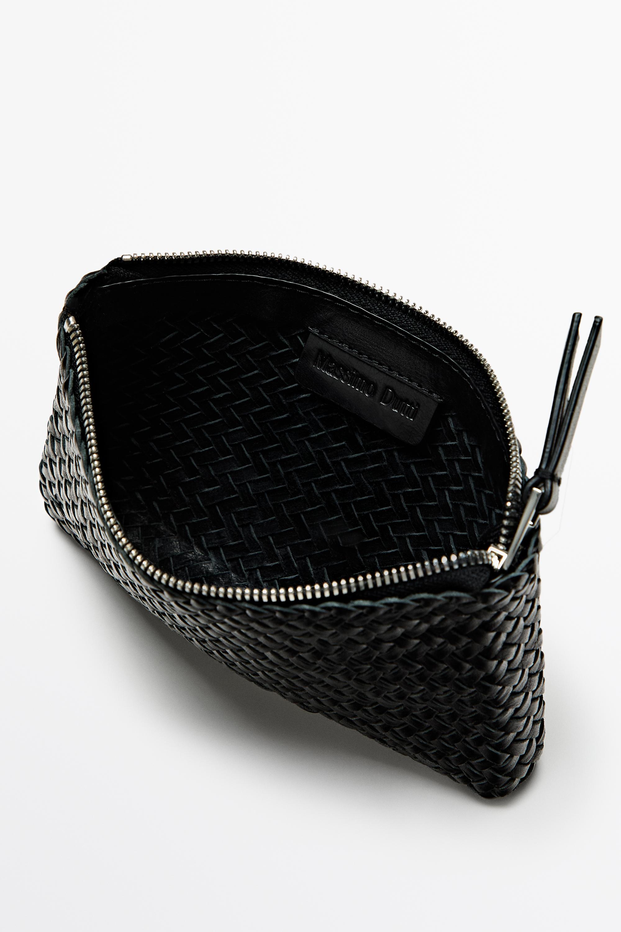 Braided nappa leather pouch bag — BLACK