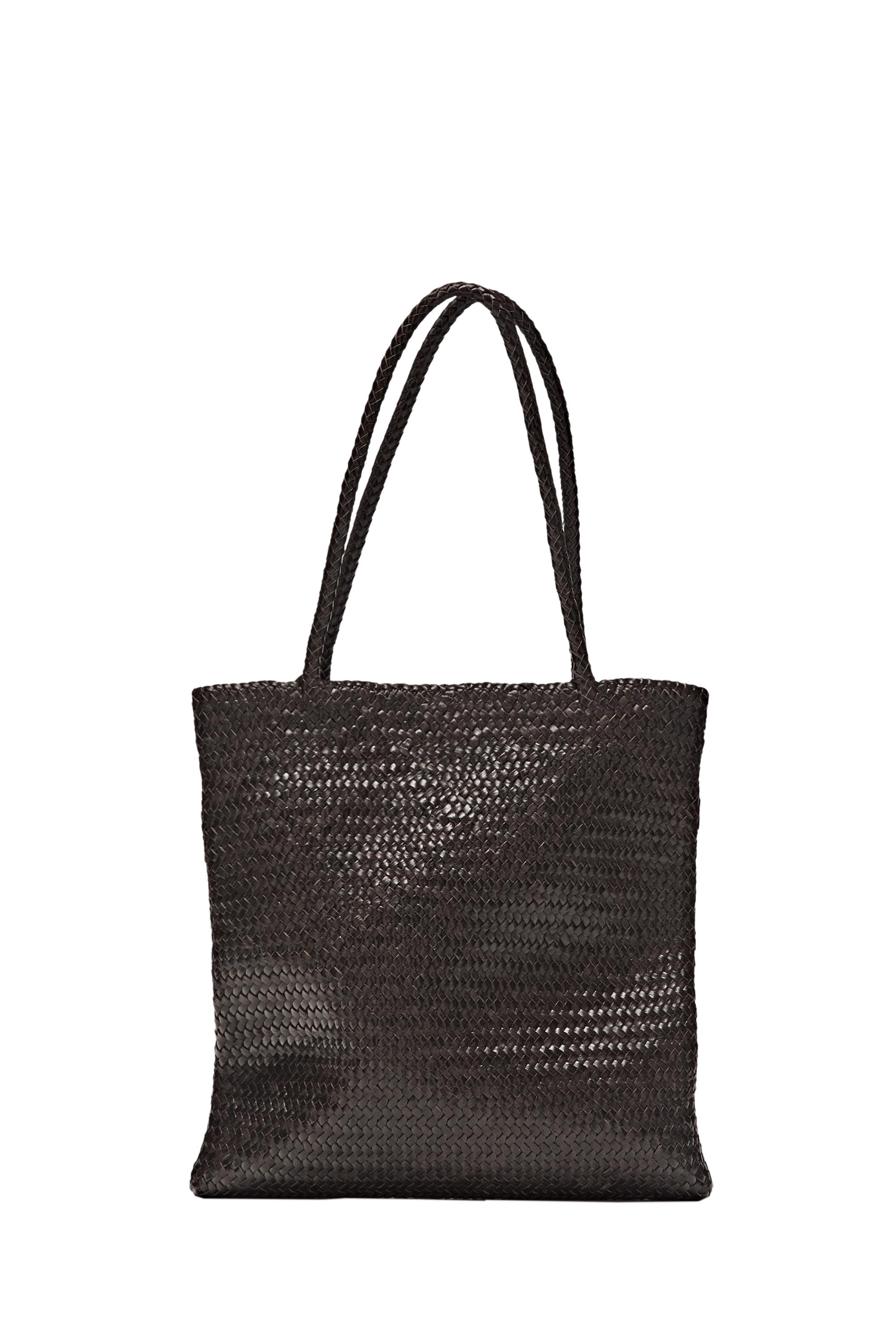 Medium braided nappa leather tote bag — BROWN