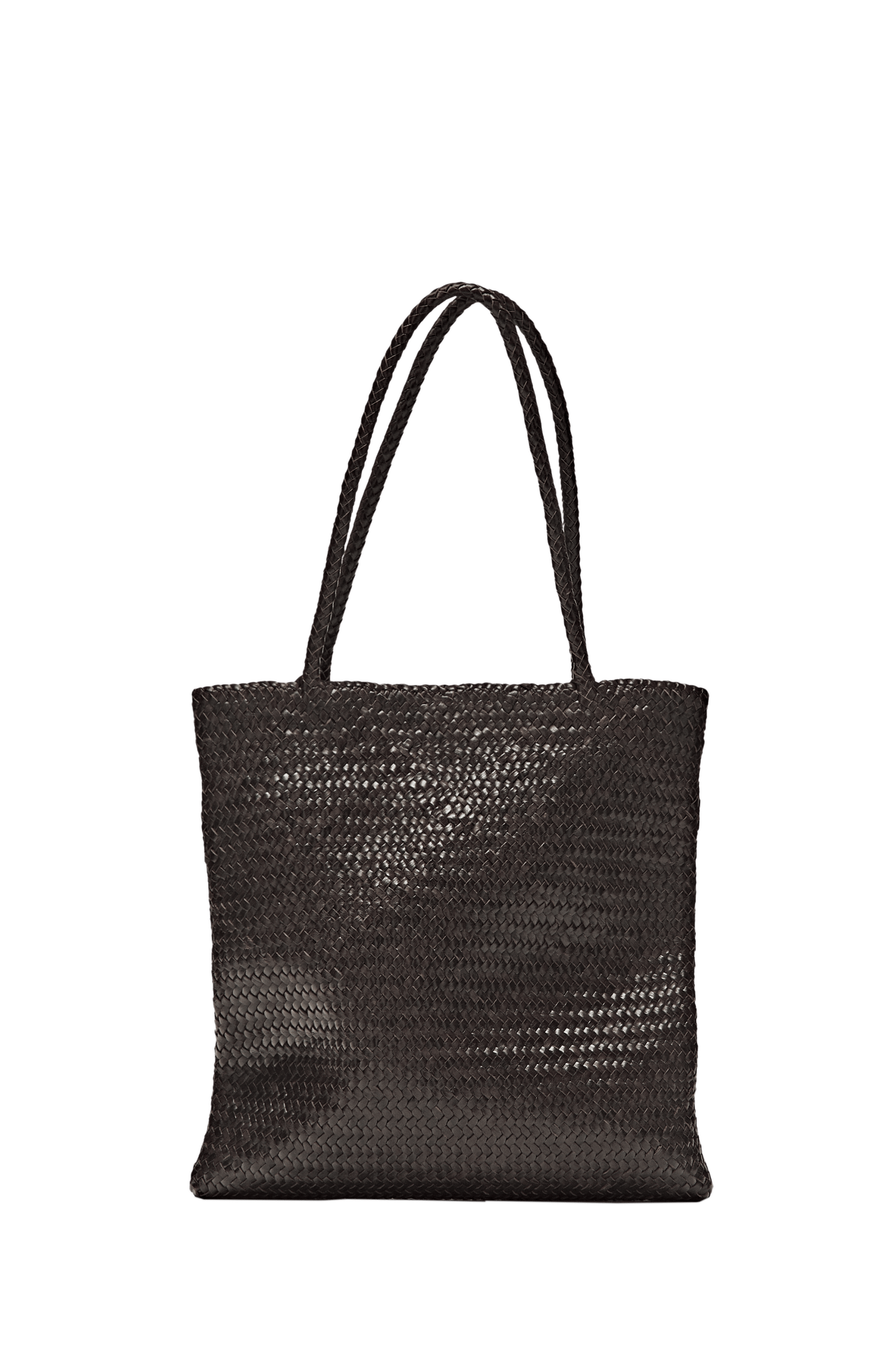 Medium braided nappa leather tote bag — BROWN