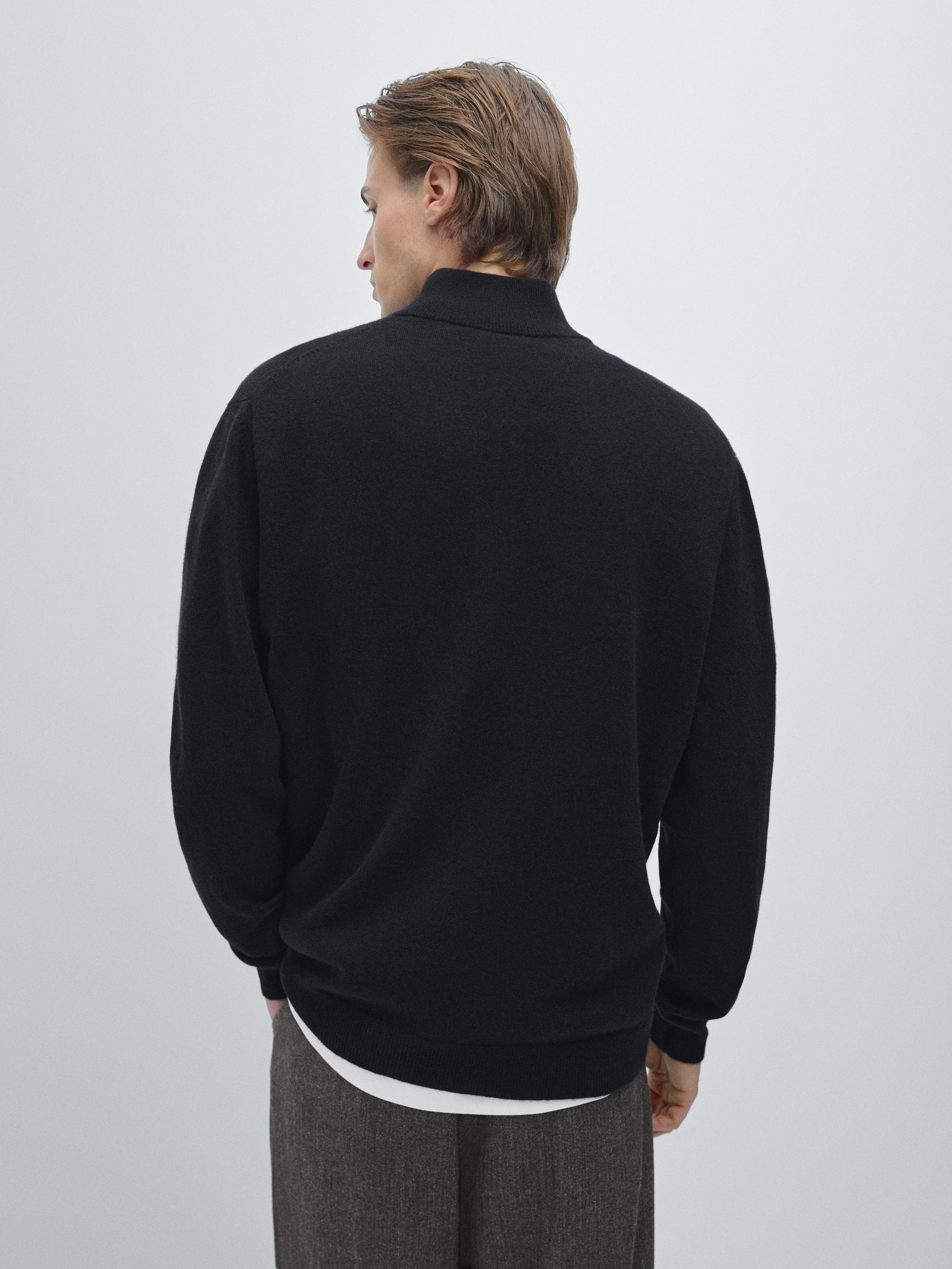 Mock neck knit sweater with zip · Navy Blue, Dark Khaki, Charcoal