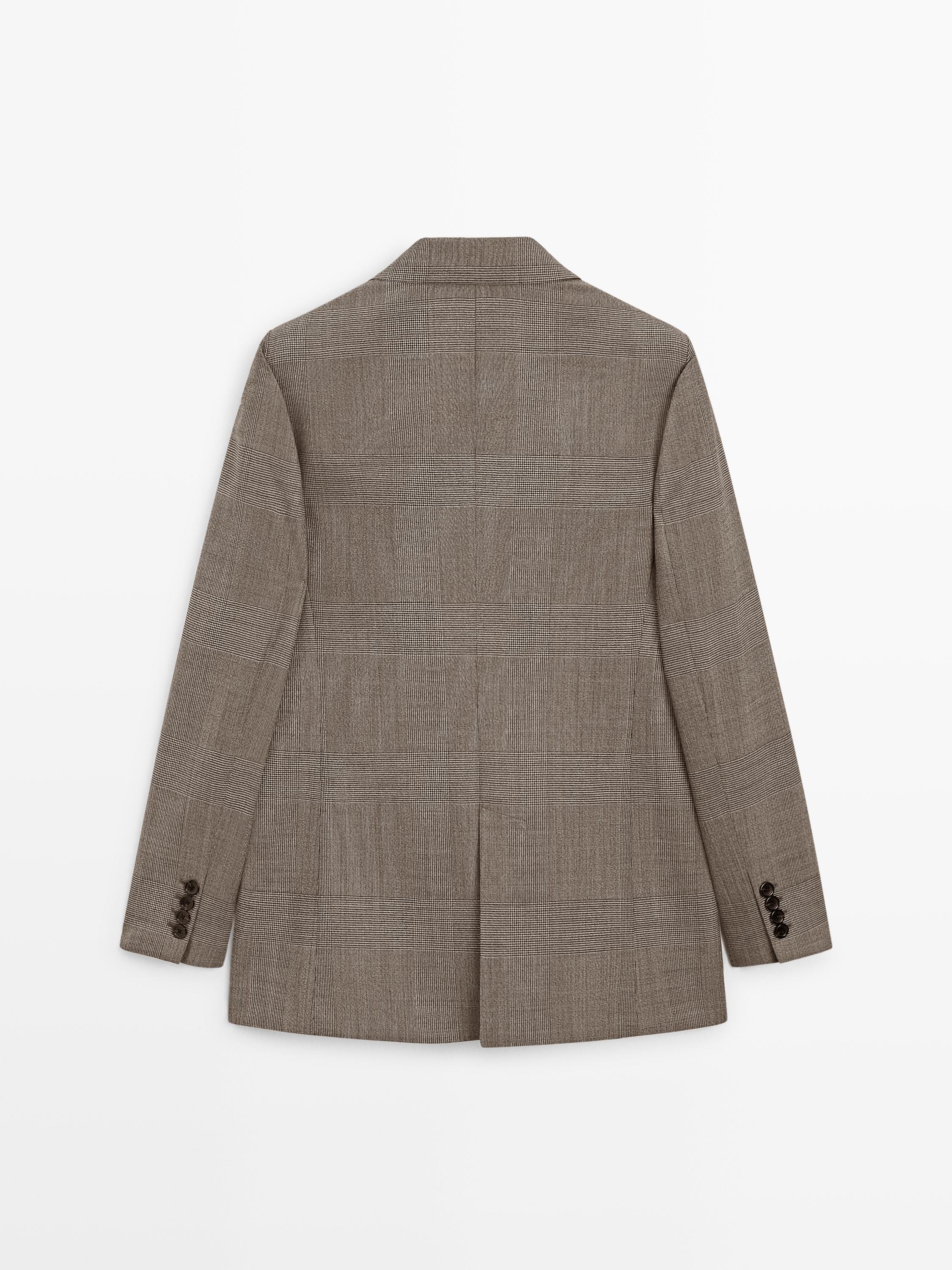 100% wool check suit blazer — BEIGE