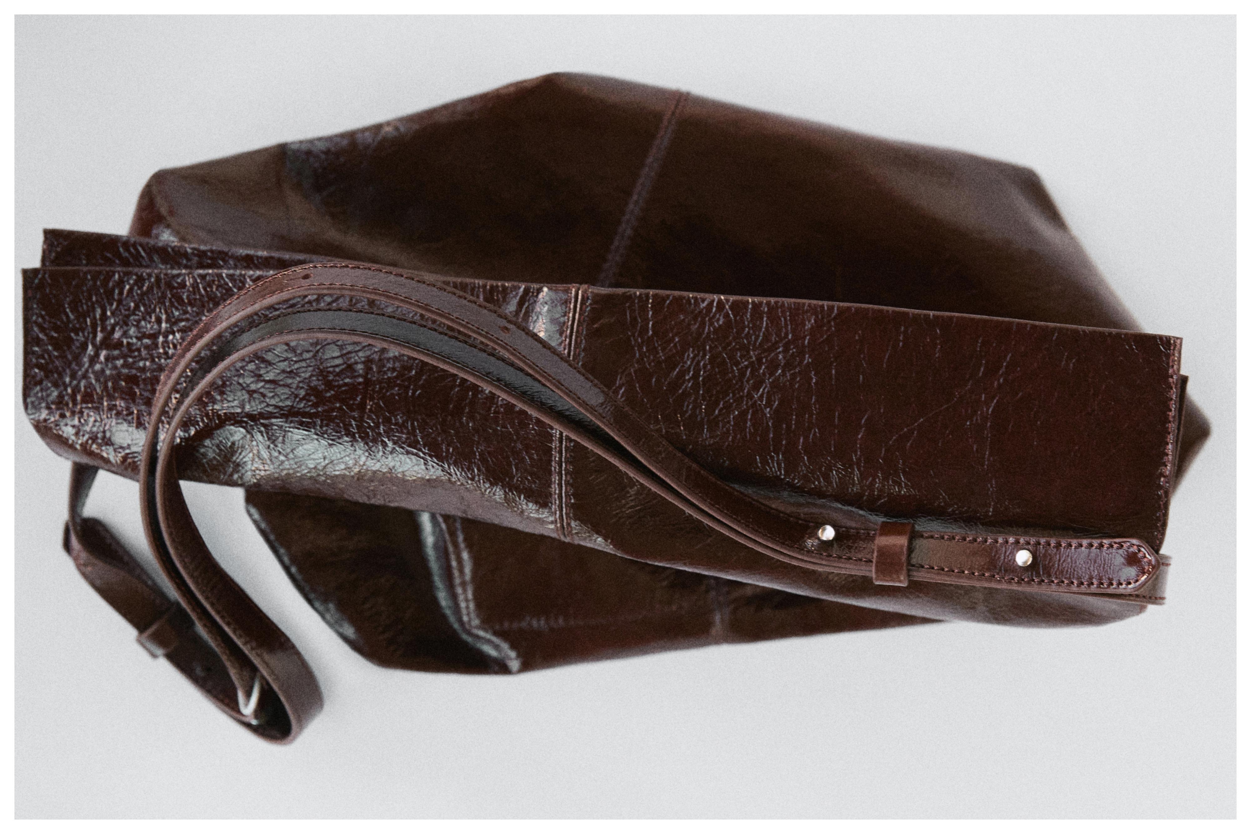 Crackled nappa leather flap bag — BROWN MARL