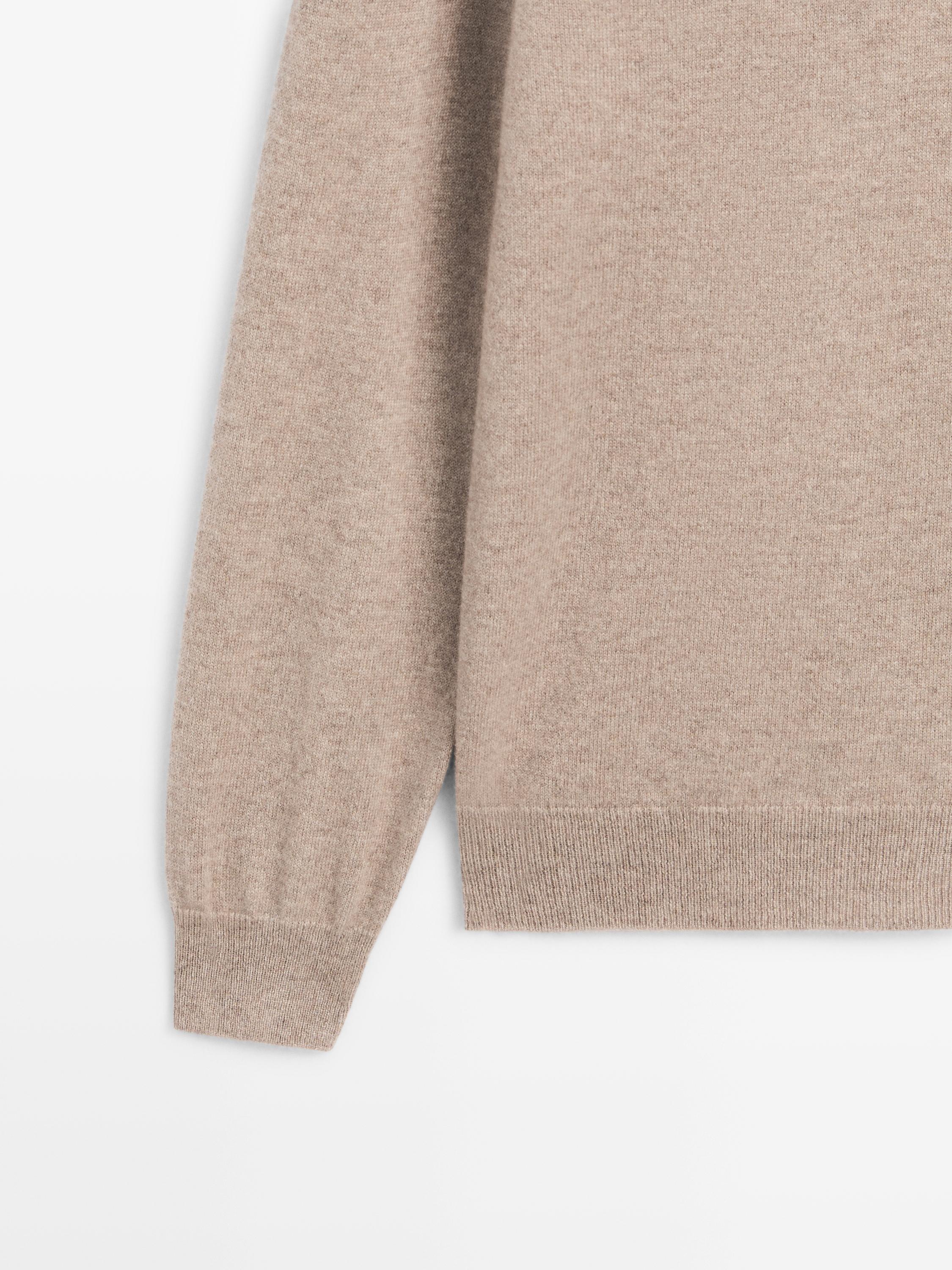 100% cashmere knit polo collar sweater — MINK