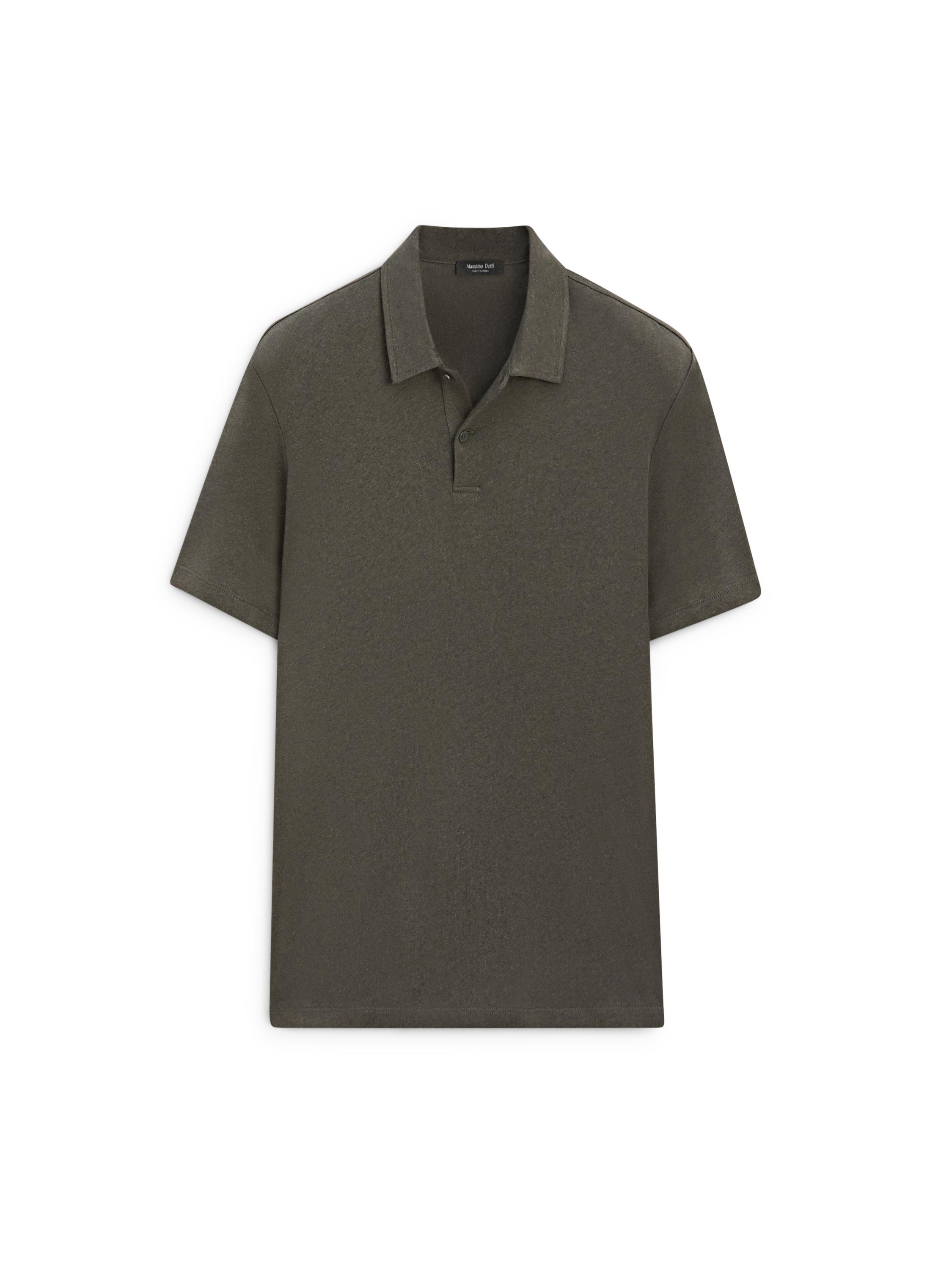 Linen and cotton short sleeve polo shirt — KHAKI