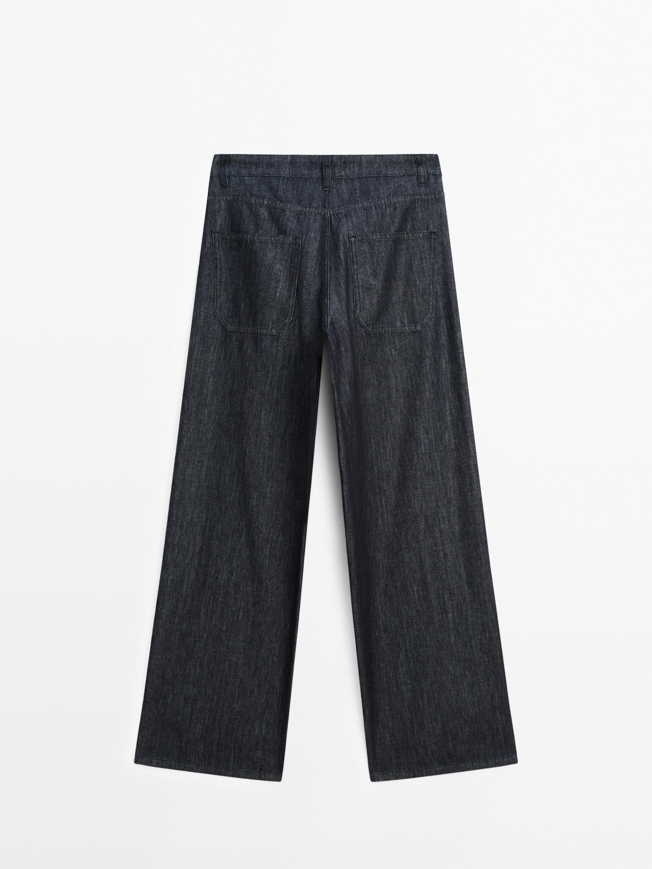 Wide leg denim trousers