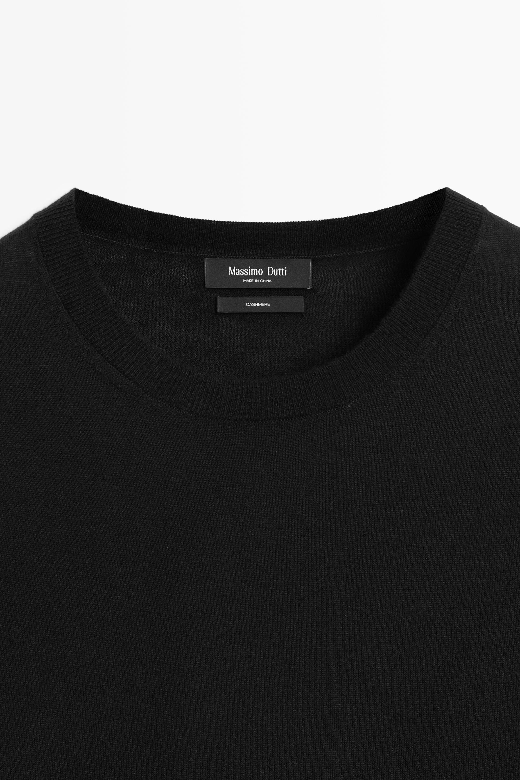 Knit 100% cashmere round neck sweater — BLACK