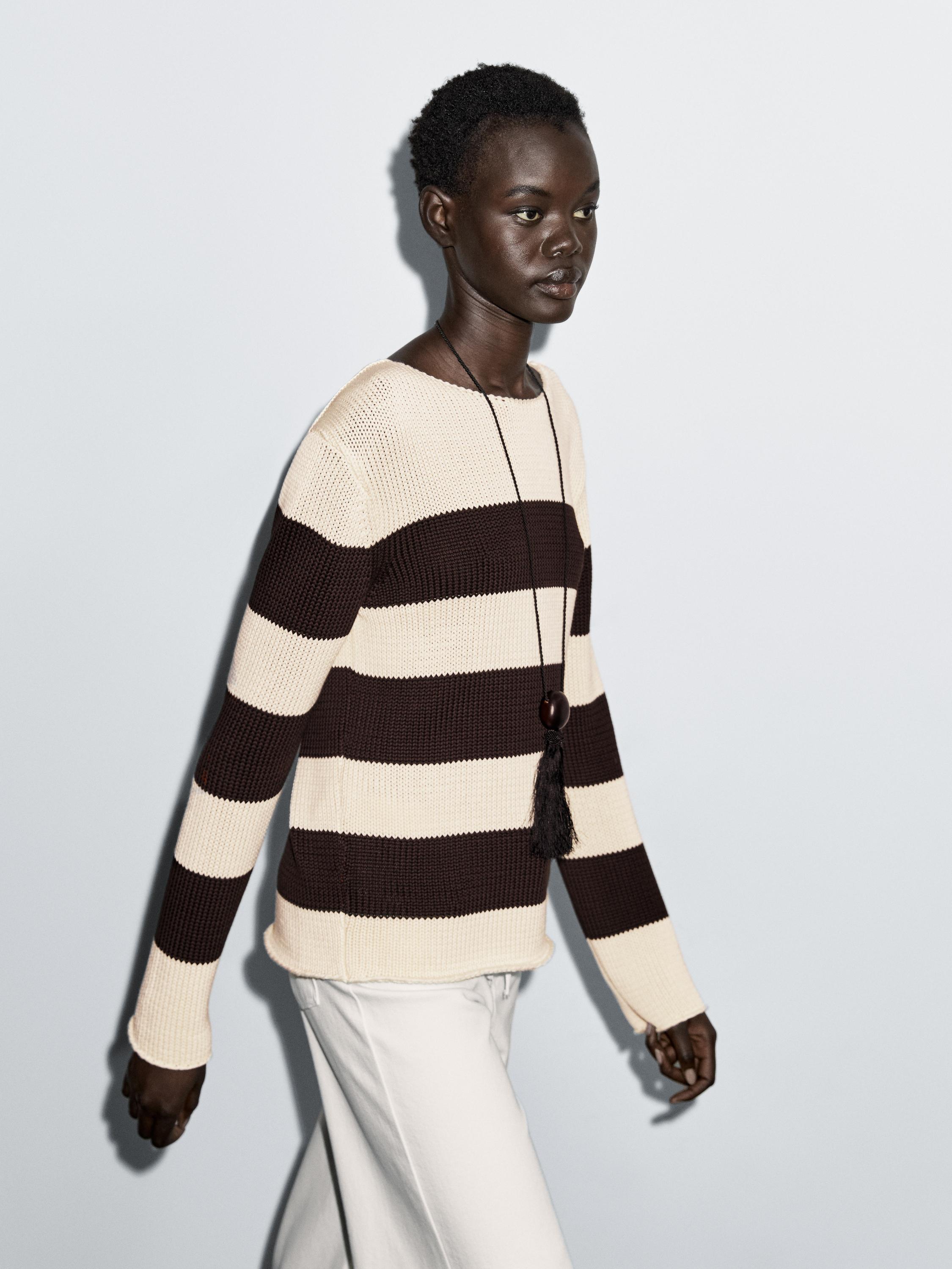 100% cotton striped knit sweater