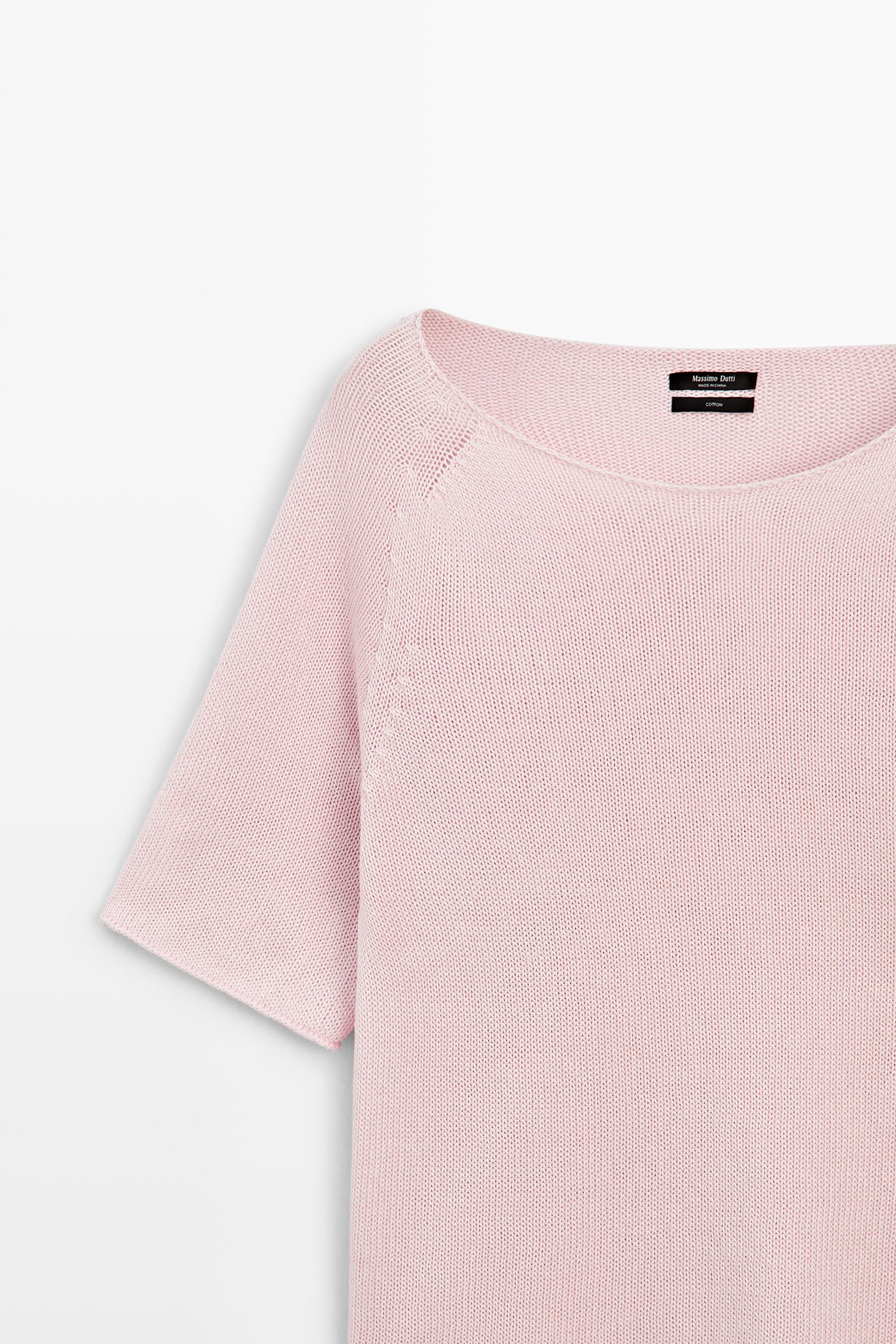 100% cotton boat neck knit sweater — PINK