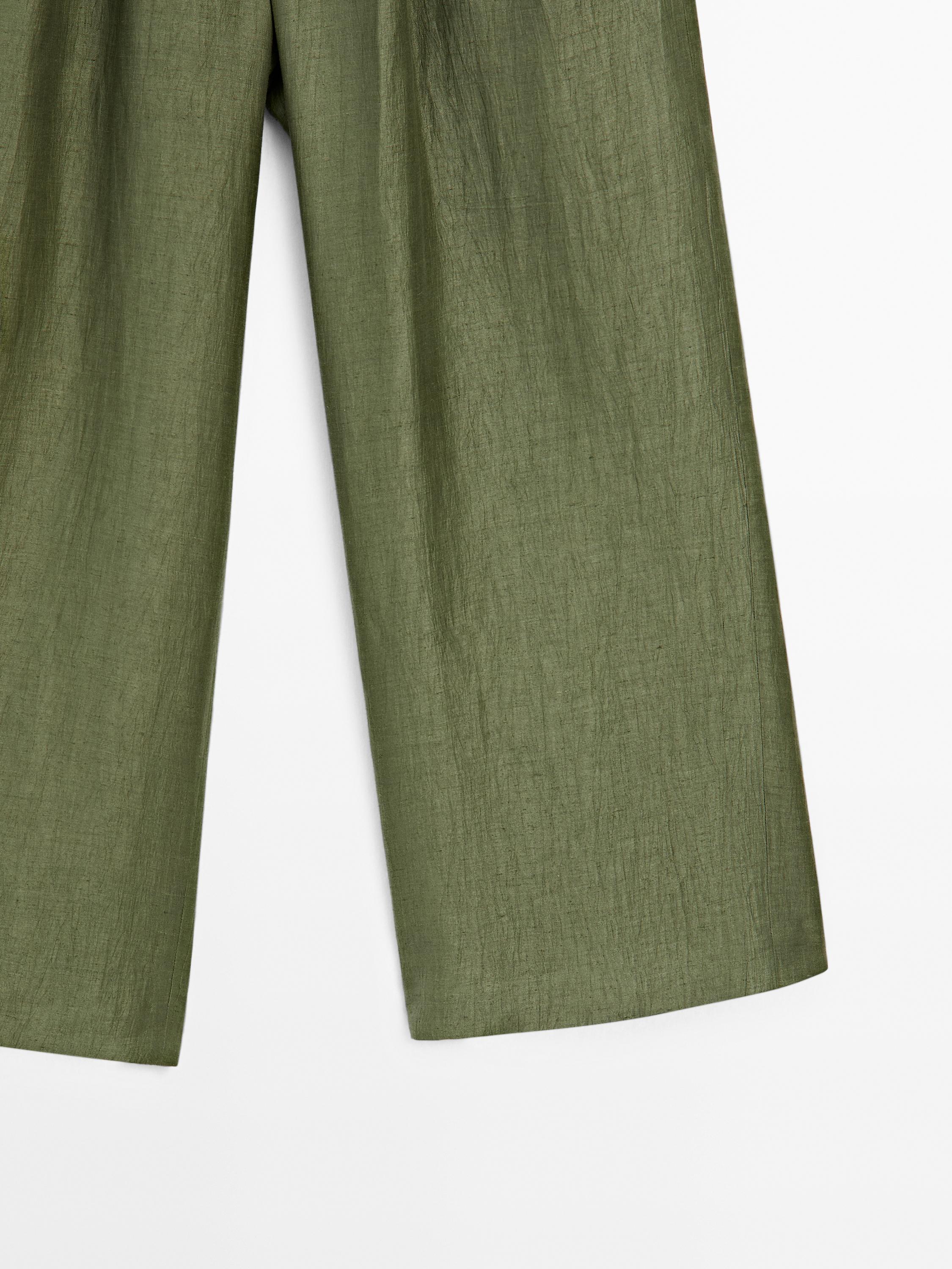 Straight fit flowing linen blend trousers